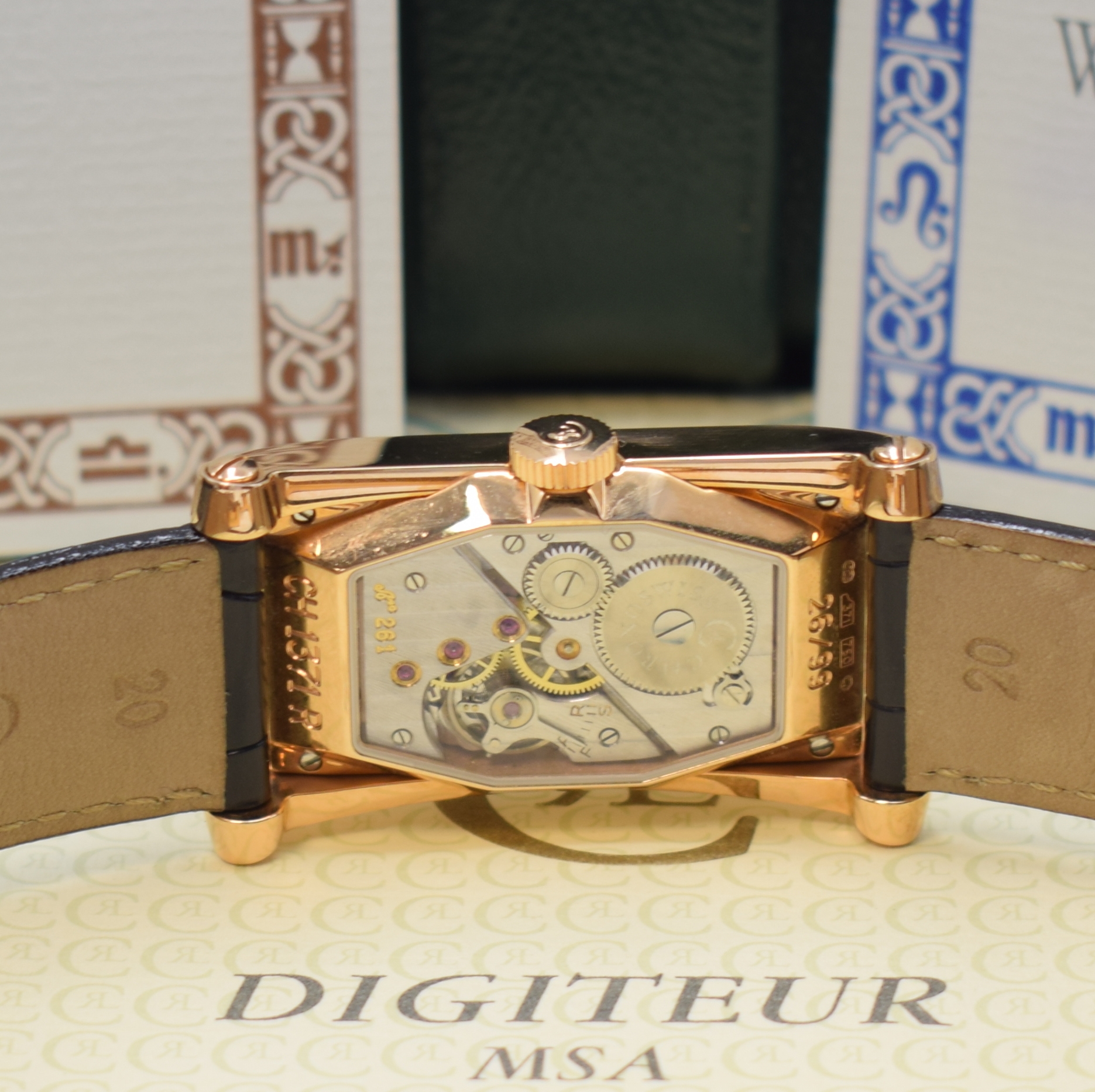 Detail e: CHRONOSWISS seltene, auf 99 Stück limitierte Herrenarmbanduhr Digiteur Referenz CH 1371R, Handaufzug, RG 750/000 inkl. orig. Lederband m. orig. RG ...