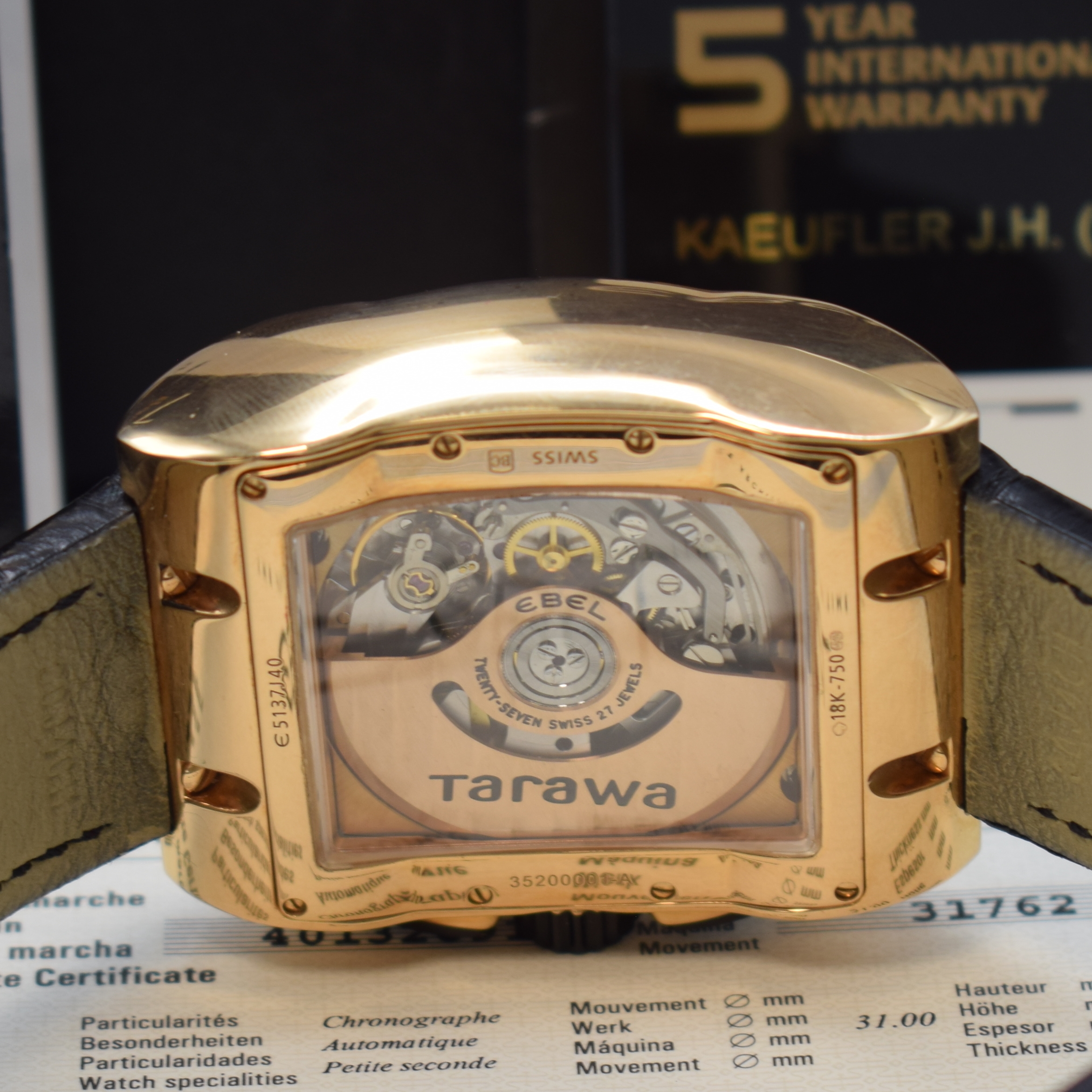 Detail e: EBEL seltener, auf 20 Stück limitierter Armbandchronograph Tarawa in RG 750/000 Referenz 5137J40, Automatik, massives Geh. beids. vergl., Boden ...