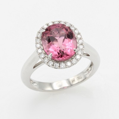 Image Ring mit Turmalin und Brillanten, WG 750/000, ovaler, pinkfarb. Turmalin ca. 3.89 ct ...