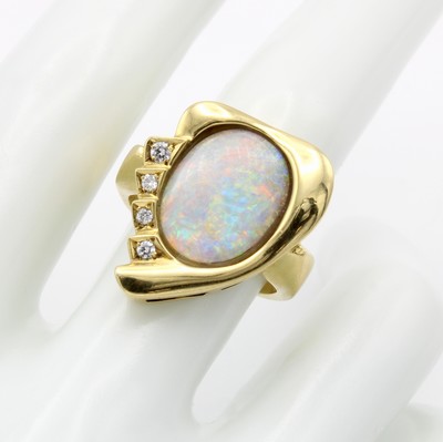 Image Ring mit Boulderopal und Brillanten, GG 750/000, Ringkopf in anged. Tropfenform, ovaler ...