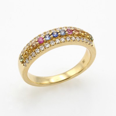 Image Ring mit Saphiren und Brillanten, GG 750/000, 13 fac., bunte Saphire zus. ca. 0.45 ct, ...