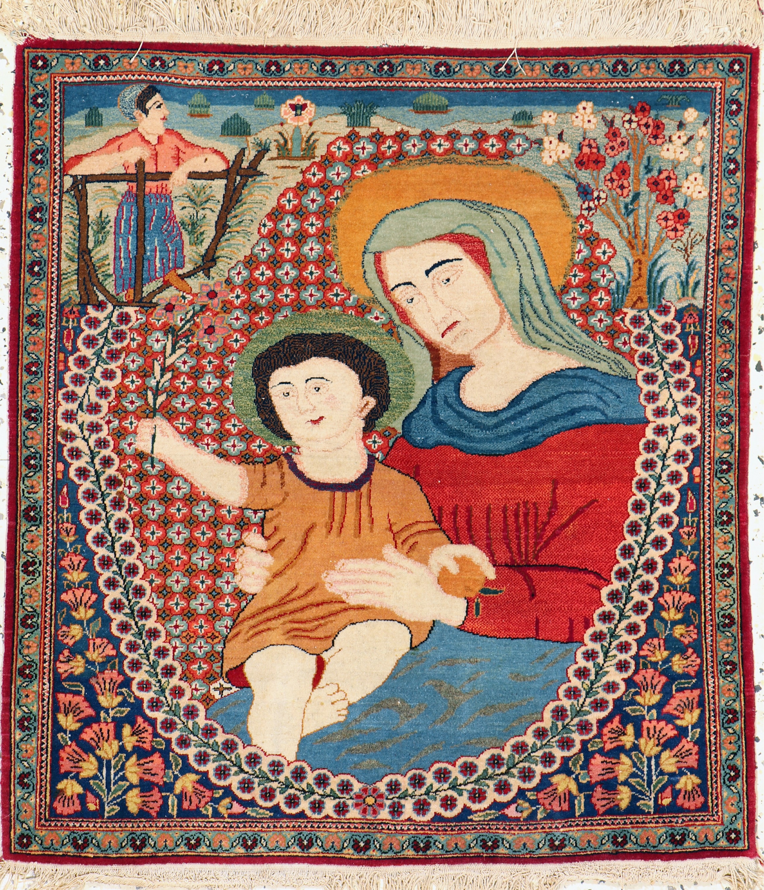 Keschan"Maria mit Jesuskind", Persien, um 1920/1930, Wolle auf Baumwolle, ca. 83 x 76 cm, EHZ: 2