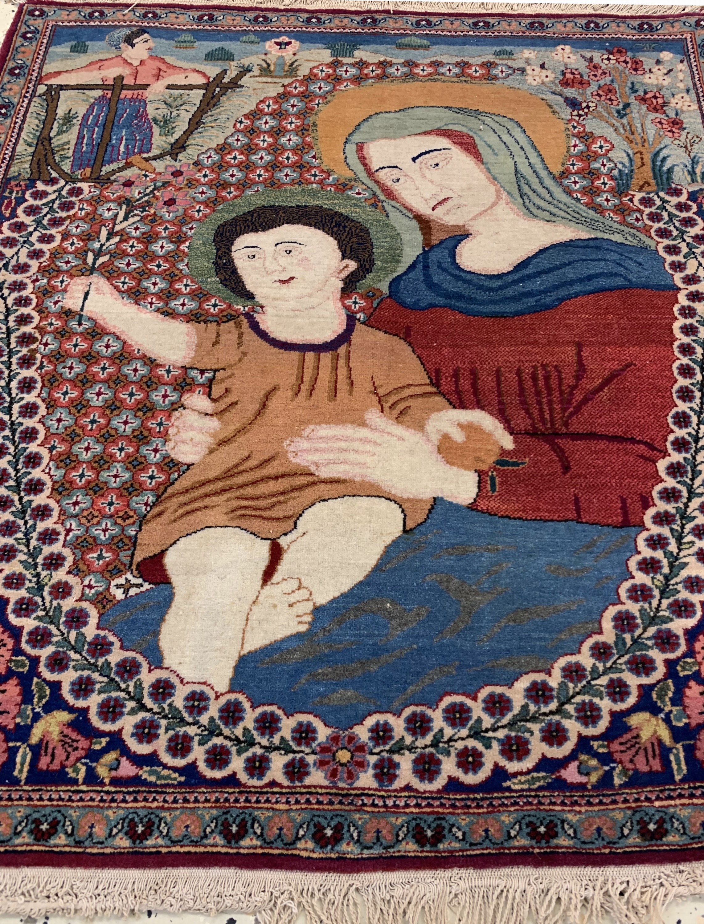 Detail d: Keschan"Maria mit Jesuskind", Persien, um 1920/1930, Wolle auf Baumwolle, ca. 83 x 76 cm, EHZ: 2