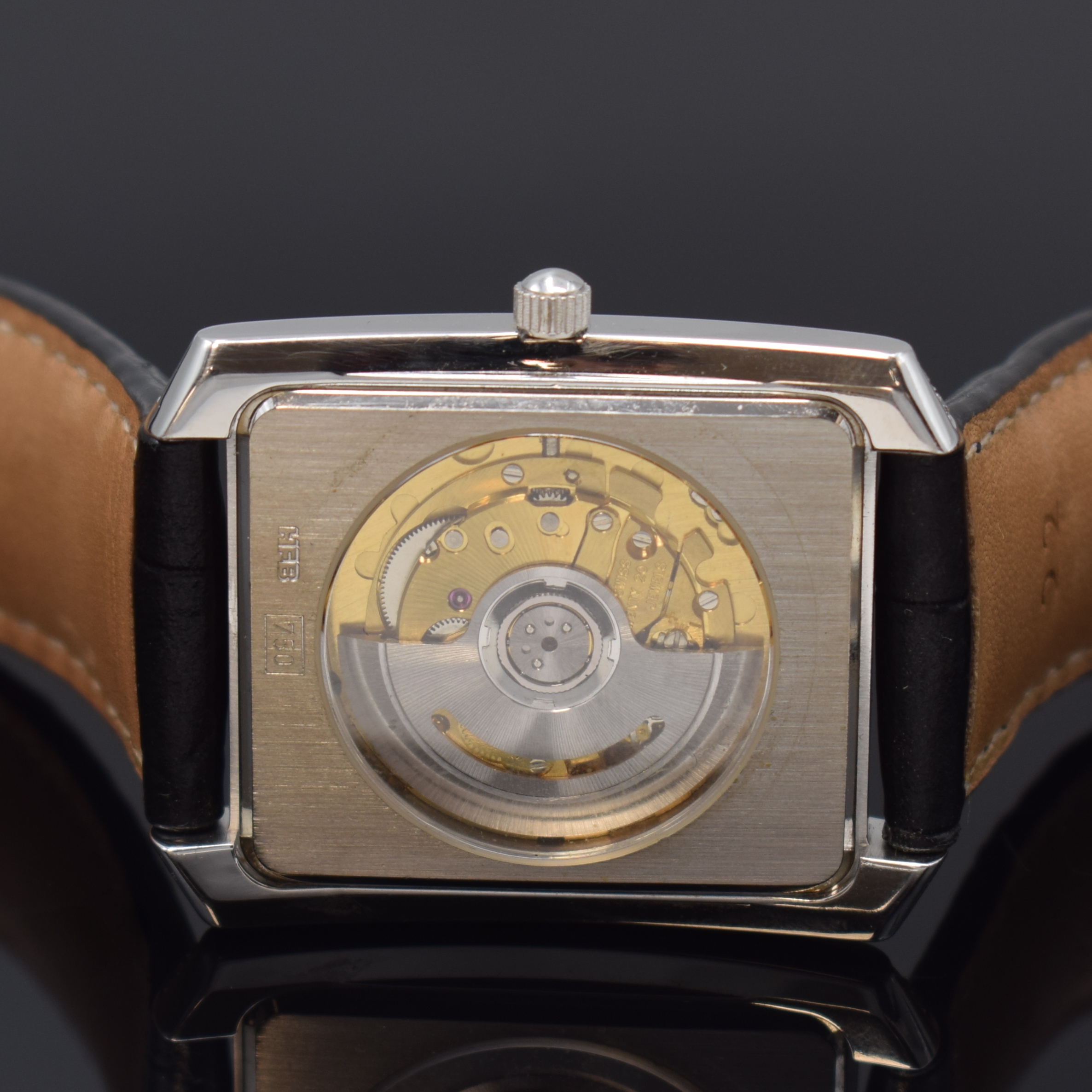 Detail c: H. F. BAUER feine, mit Brillanten besetzte Armbanduhr in WG 750/000, Automatik, Deutschland/Schweiz um 2000, beids. vergl., Boden aufgedr., silb. ...