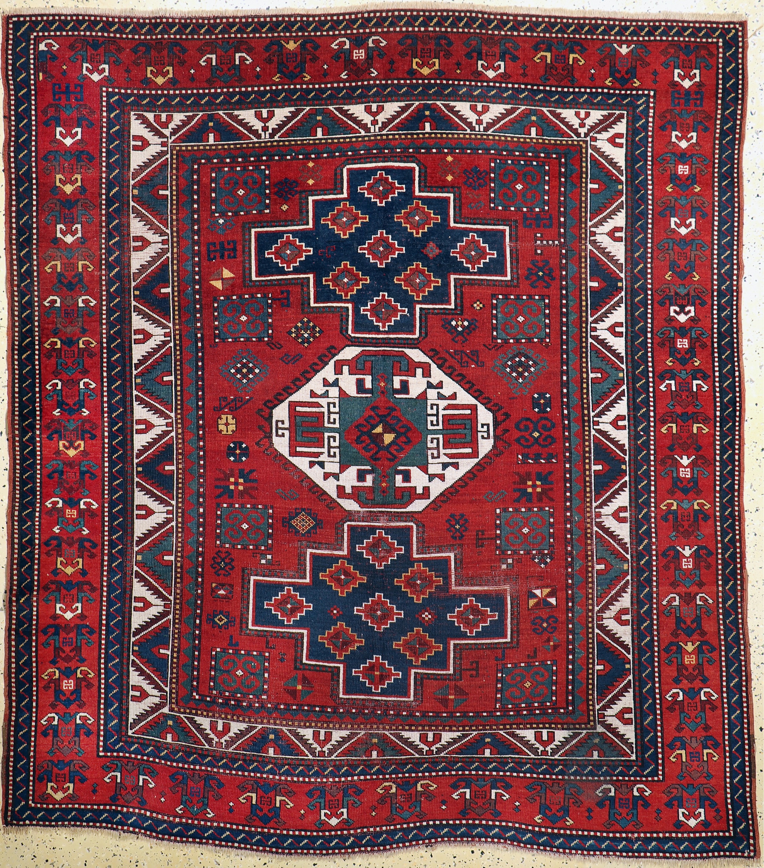 "Lori-Pampak"Kazak antik, Kaukasus, um 1900, Wolle auf Wolle, ca. 215 x 192 cm, EHZ: 3