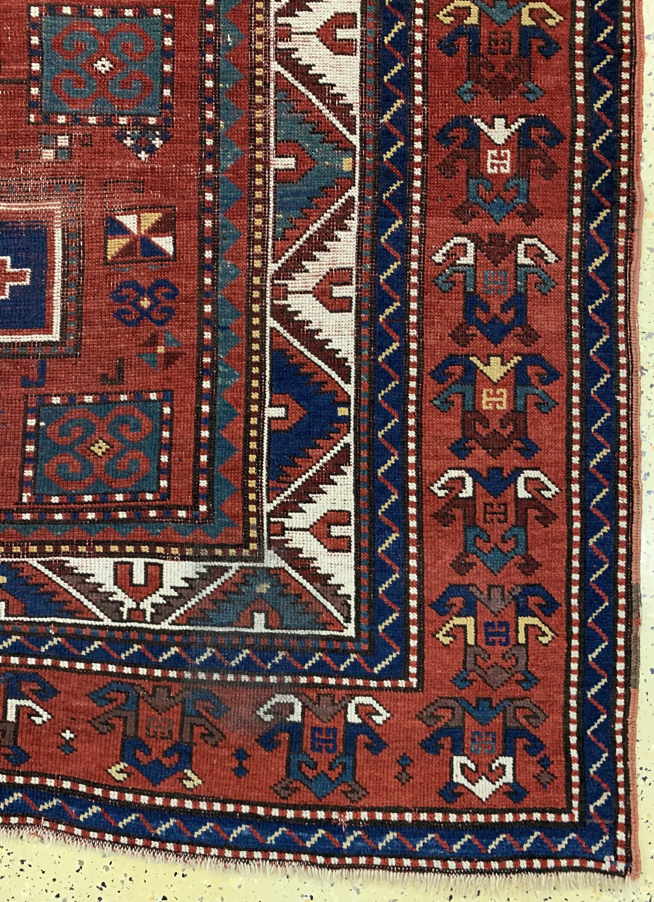Detail a: "Lori-Pampak"Kazak antik, Kaukasus, um 1900, Wolle auf Wolle, ca. 215 x 192 cm, EHZ: 3