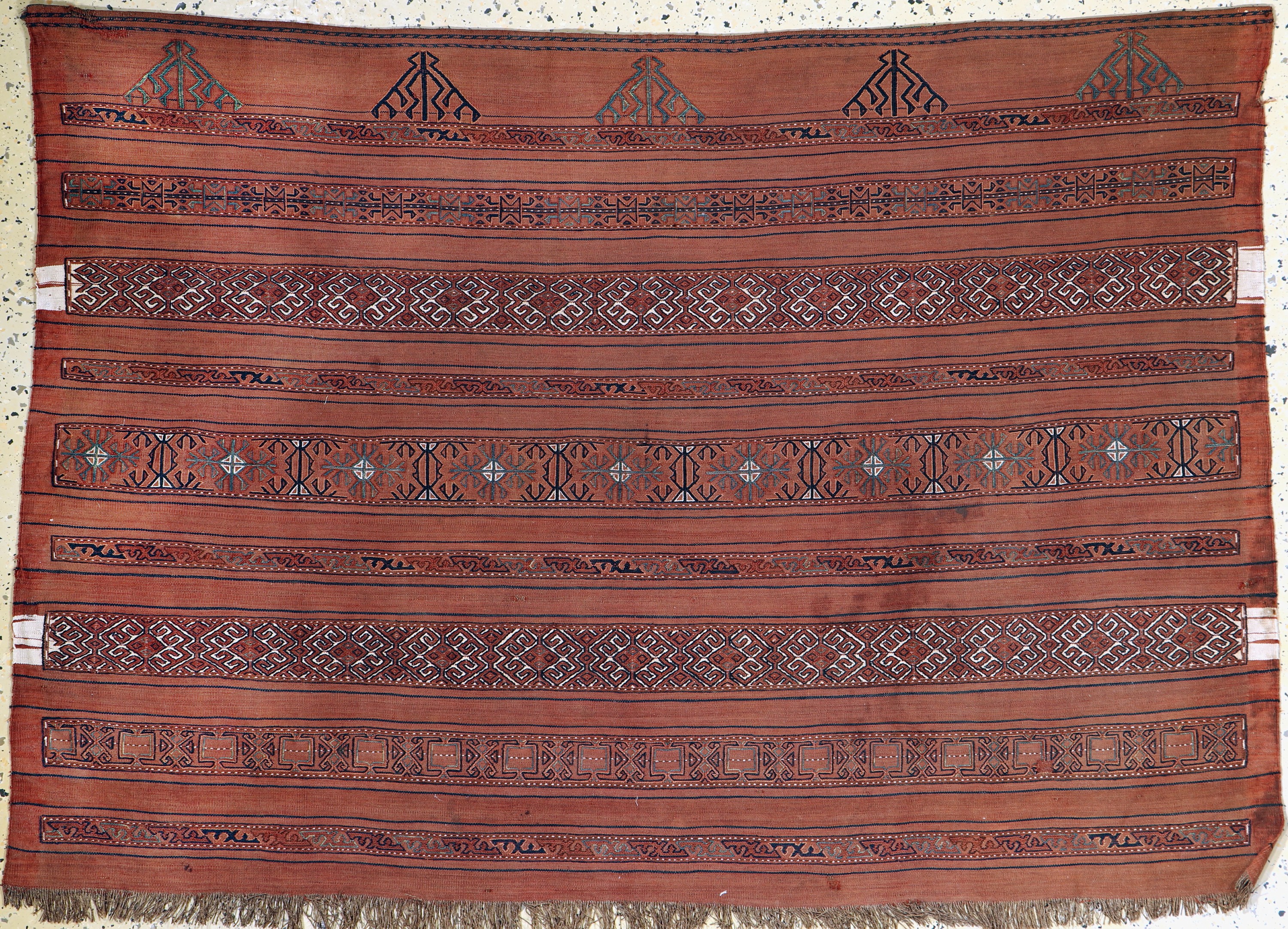 Sumakh Tschowalfront, Turkmenistan, um 1900, Wolle auf Wolle, ca. 160 x 115 cm, Reinigungsbedürftig, EHZ: 2