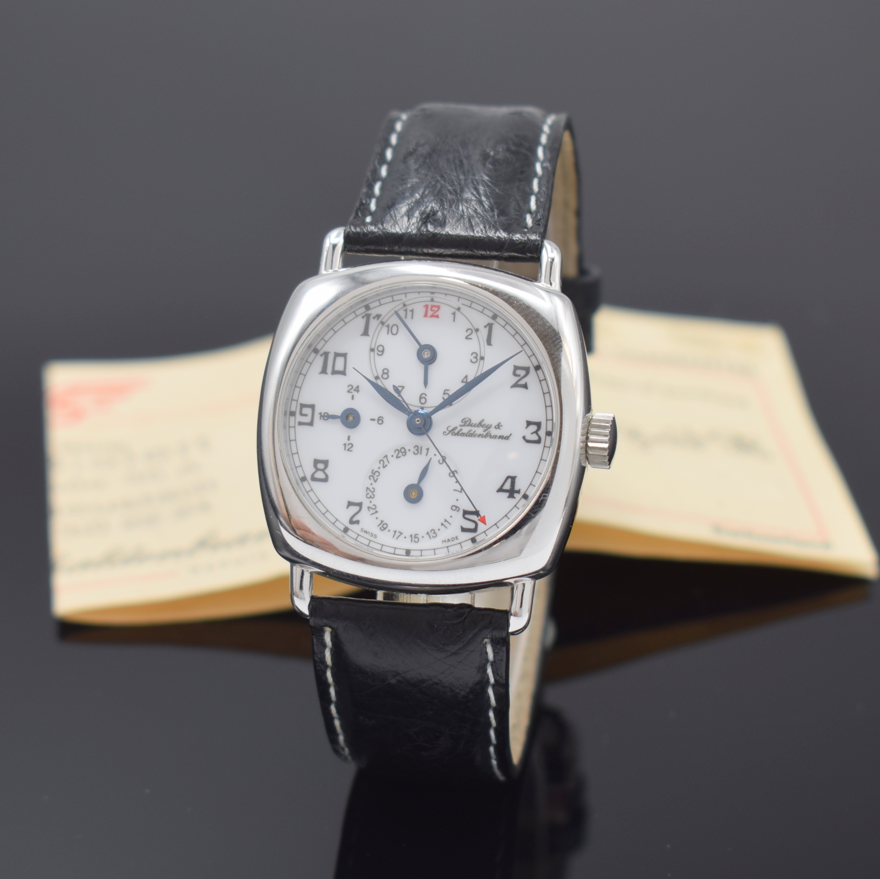 DUBEY & SCHALDENBRAND Herrenarmbanduhr Modell Diplomatic, Automatik, Sterlingsilbergeh. inkl. orig. Lederband, Boden 4-fach verschr., emailfarb. ...