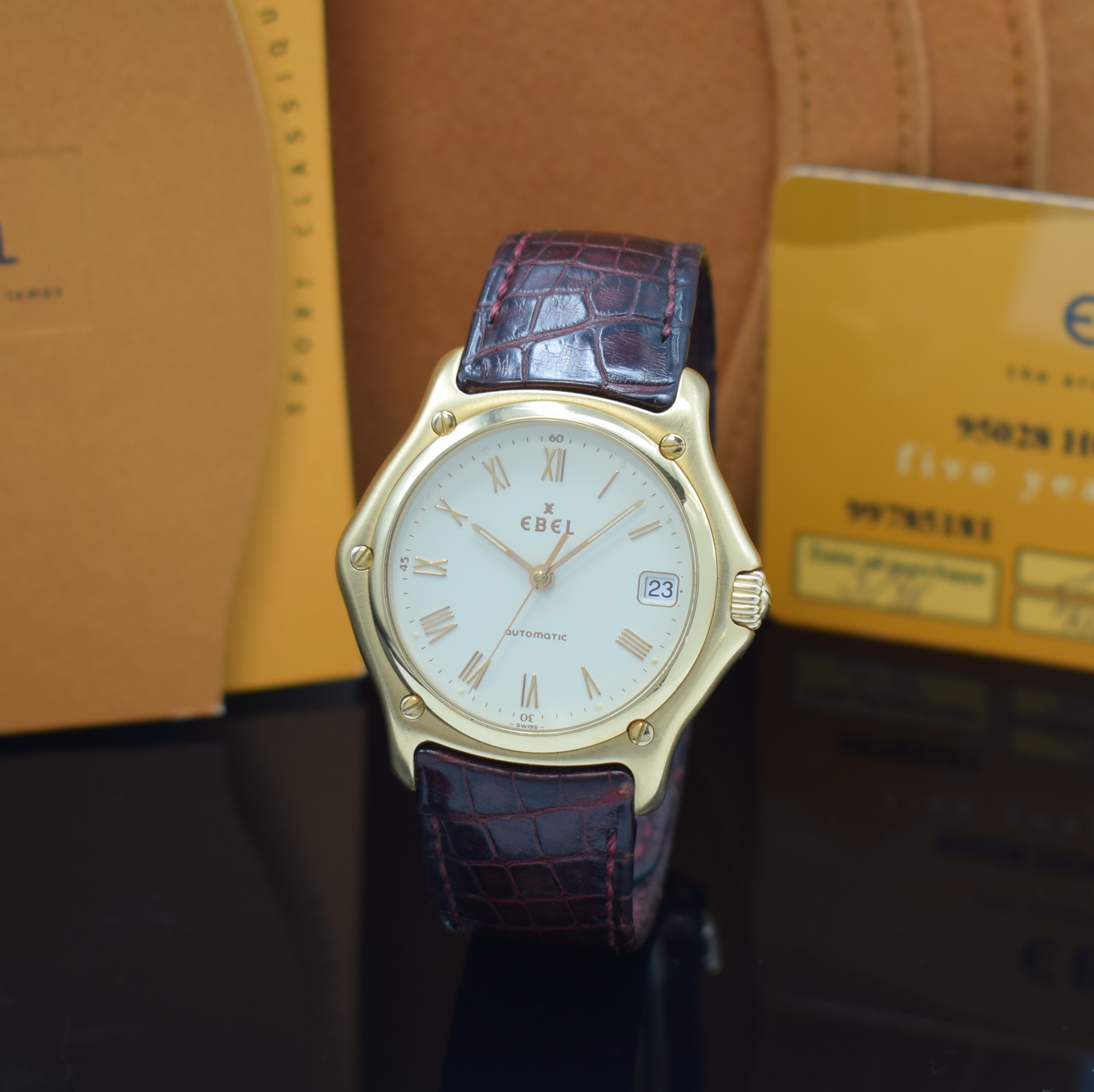 EBEL 1911 Herrenarmbanduhr in RoseG 750/000 Referenz 5080916, Automatik, Boden 8-fach verschr., orig. Lederband m. orig. RoseG 750/000 Faltschliesse, ...