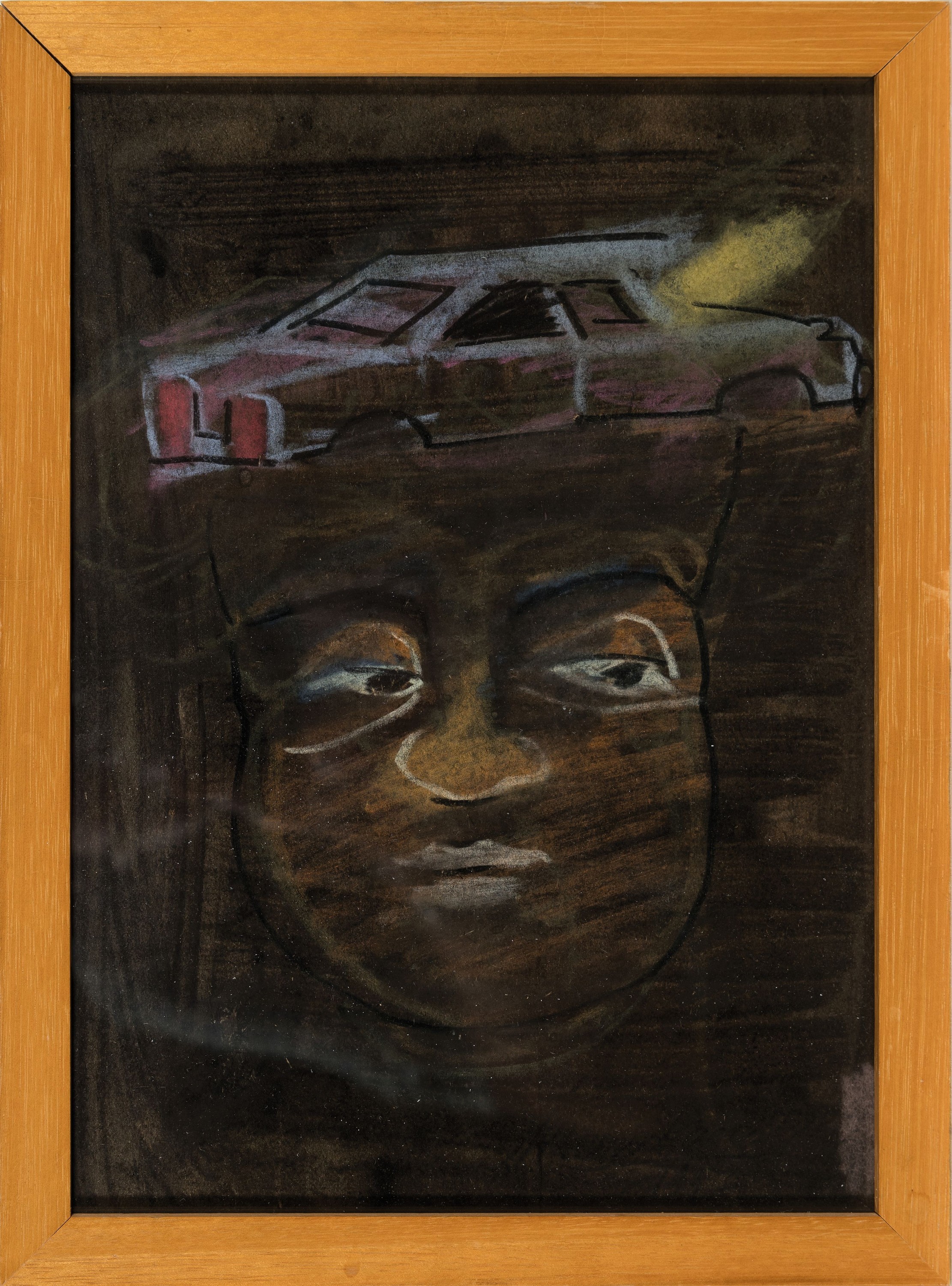 Detail k: Lambert Maria Wintersberger, 1941-2013, Auto-Kopf, Ölkreide auf Karton, re. u. sign. und dat. 1997, rückseitig Nachlaßstempel, ca. 24x17cm, u.Gl., ...