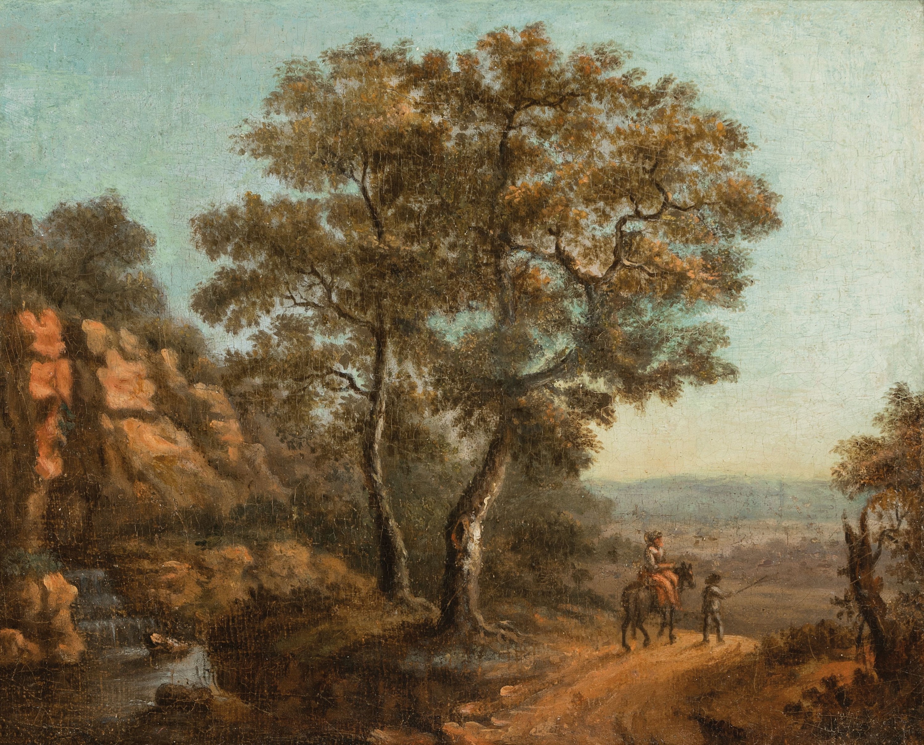 Zuschreibung: Franz Hochecker, 1730-1782 Frankfurt am Main, Landschaft in den Alpen, Öl/Holz, unsigniert, rückseitig altes Etikett: No.14, ...