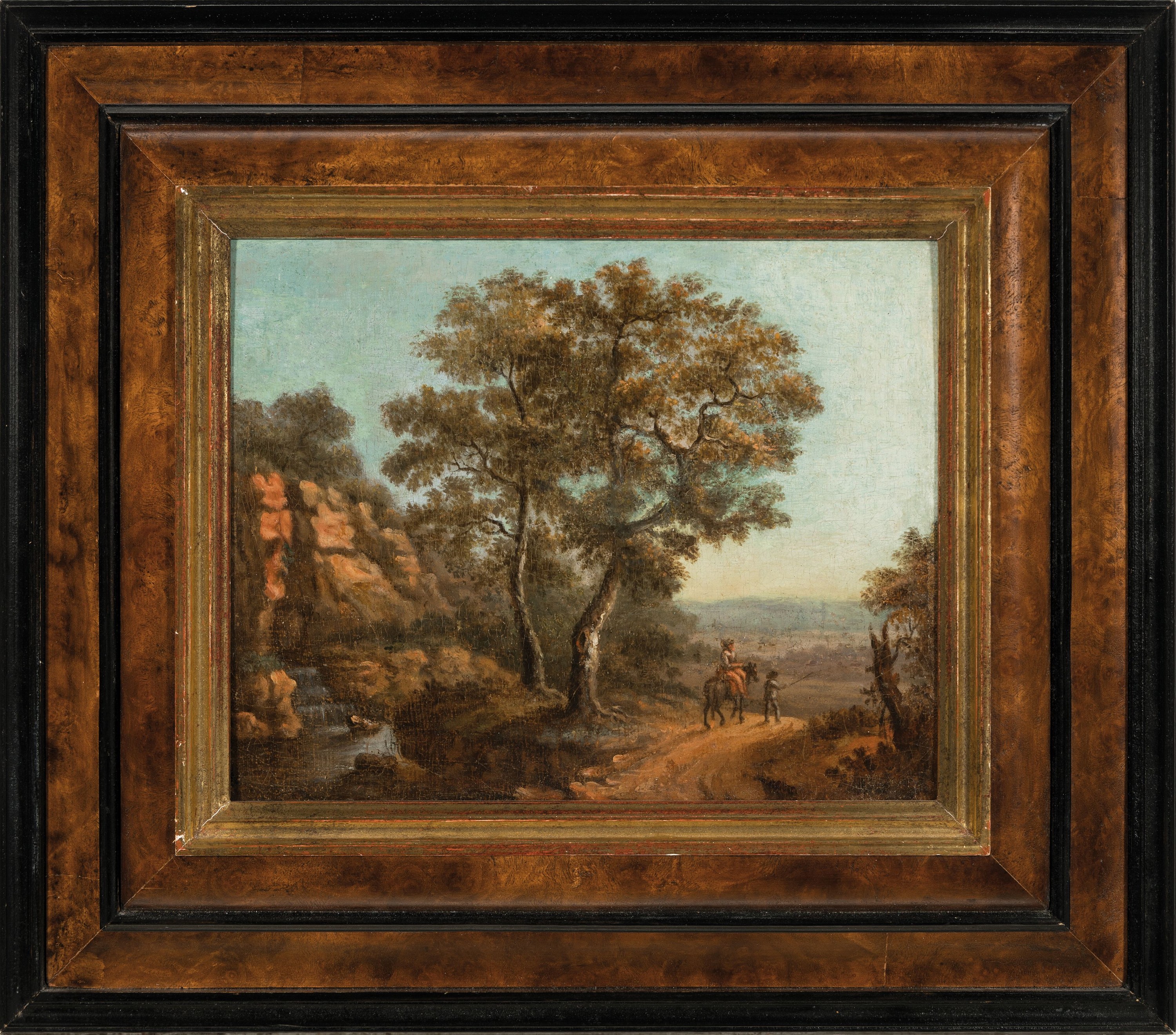 Detail k: Zuschreibung: Franz Hochecker, 1730-1782 Frankfurt am Main, Landschaft in den Alpen, Öl/Holz, unsigniert, rückseitig altes Etikett: No.14, ...