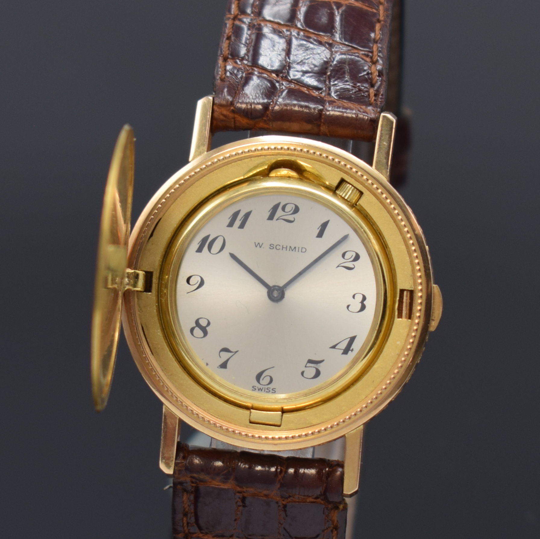 Detail a: W. SCHMID seltene 10 US-Dollar Savonette- Armbanduhr, Handaufzug, Schweiz um 1980, ausgehöhlte 10 Dollarmünze v. 1912 m. ausklappbarem Werk, ...