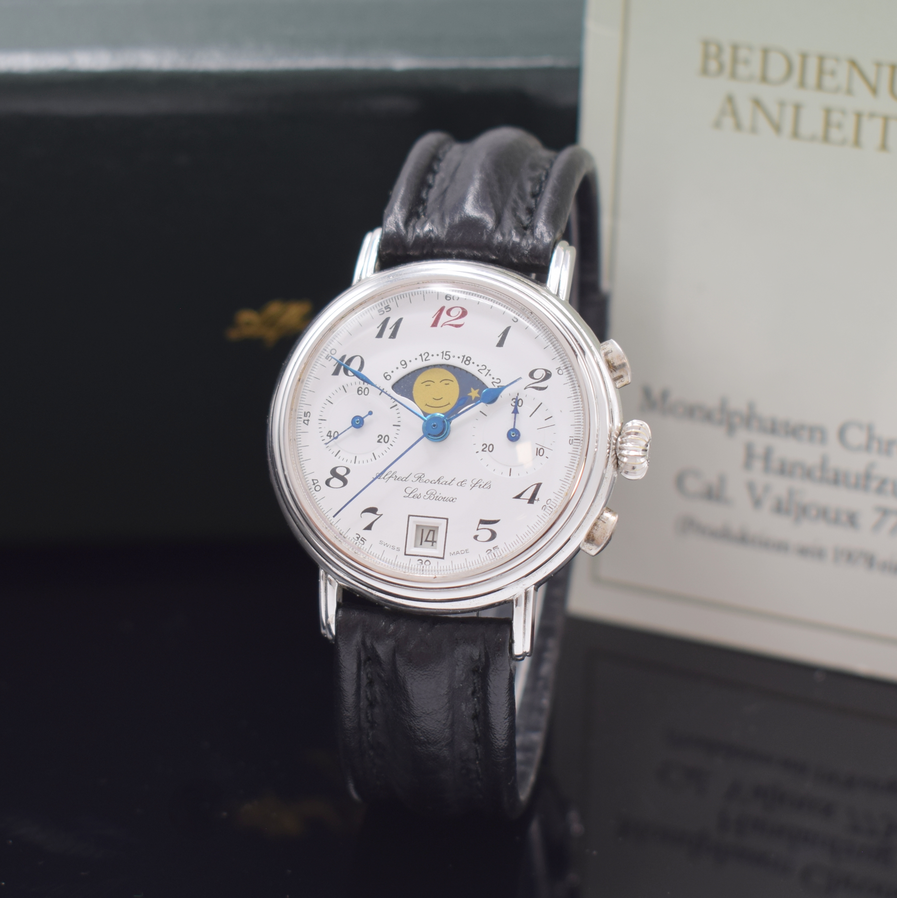 ALFRED ROCHAT & FILS Les Bioux seltener, auf 500 Stück limitierter Armbandchronograph in Sterlingsilber, Schweiz/Deutschland um 1986, Handaufzug, ...