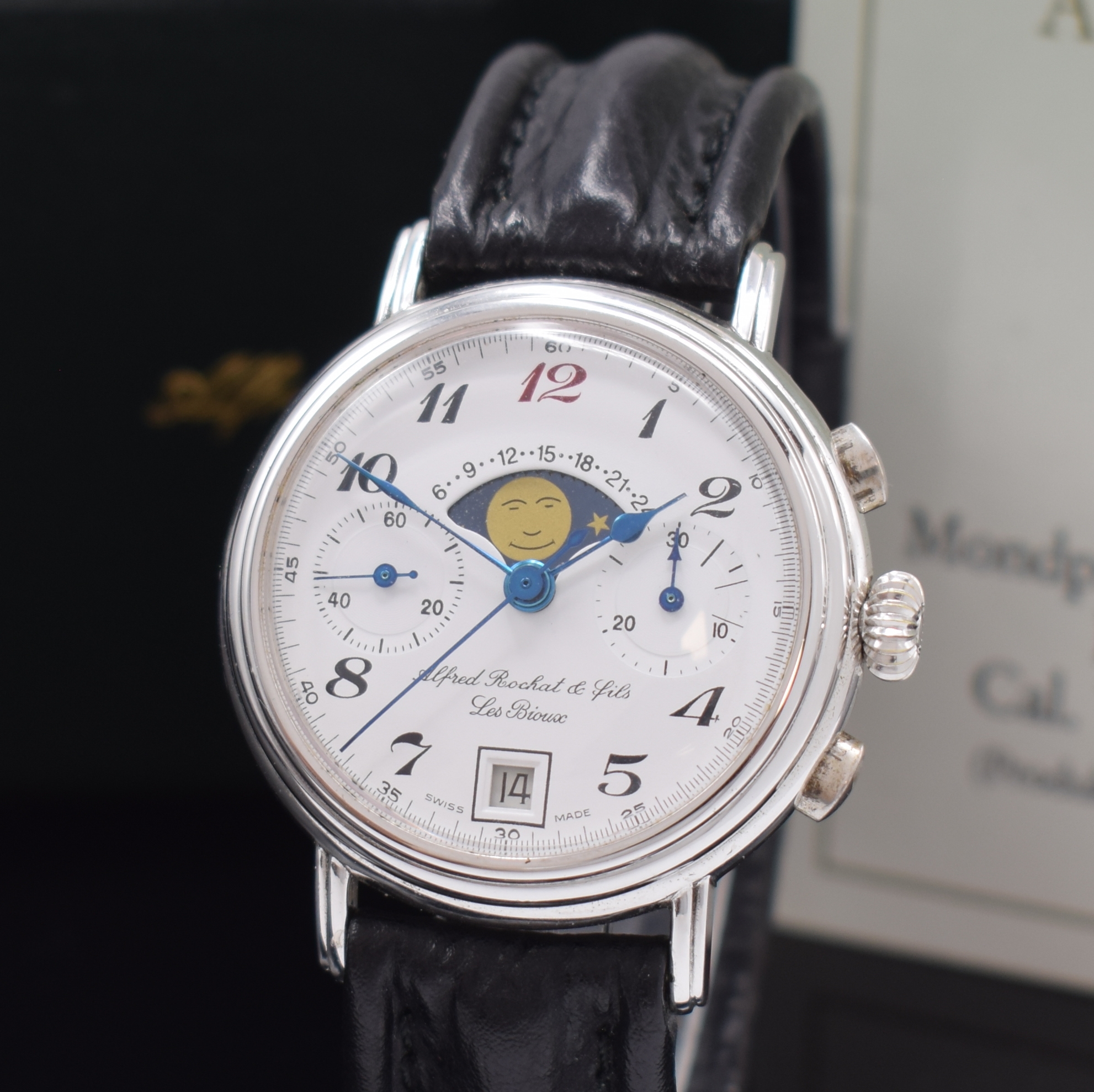 Detail a: ALFRED ROCHAT & FILS Les Bioux seltener, auf 500 Stück limitierter Armbandchronograph in Sterlingsilber, Schweiz/Deutschland um 1986, Handaufzug, ...