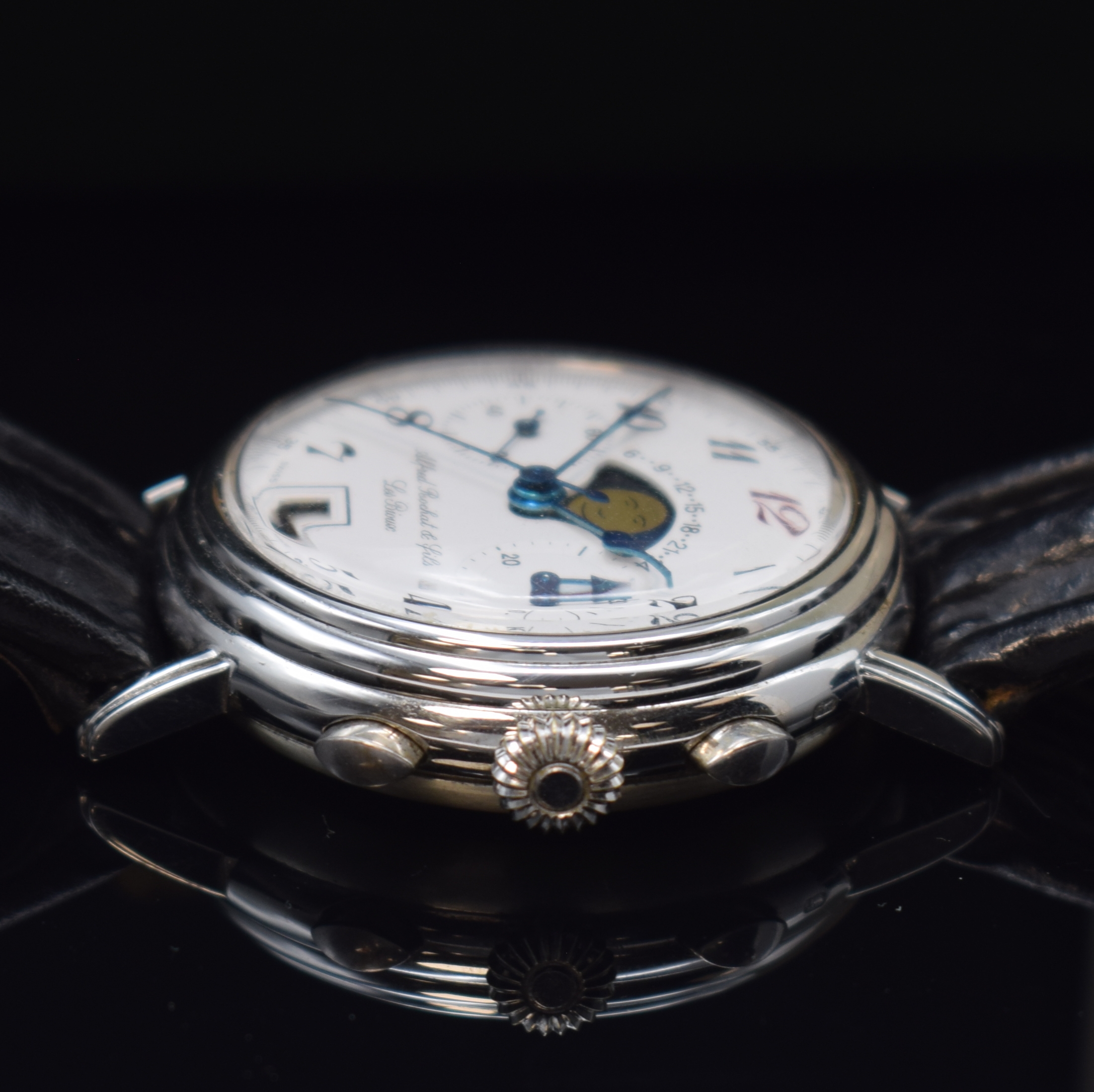 Detail b: ALFRED ROCHAT & FILS Les Bioux seltener, auf 500 Stück limitierter Armbandchronograph in Sterlingsilber, Schweiz/Deutschland um 1986, Handaufzug, ...