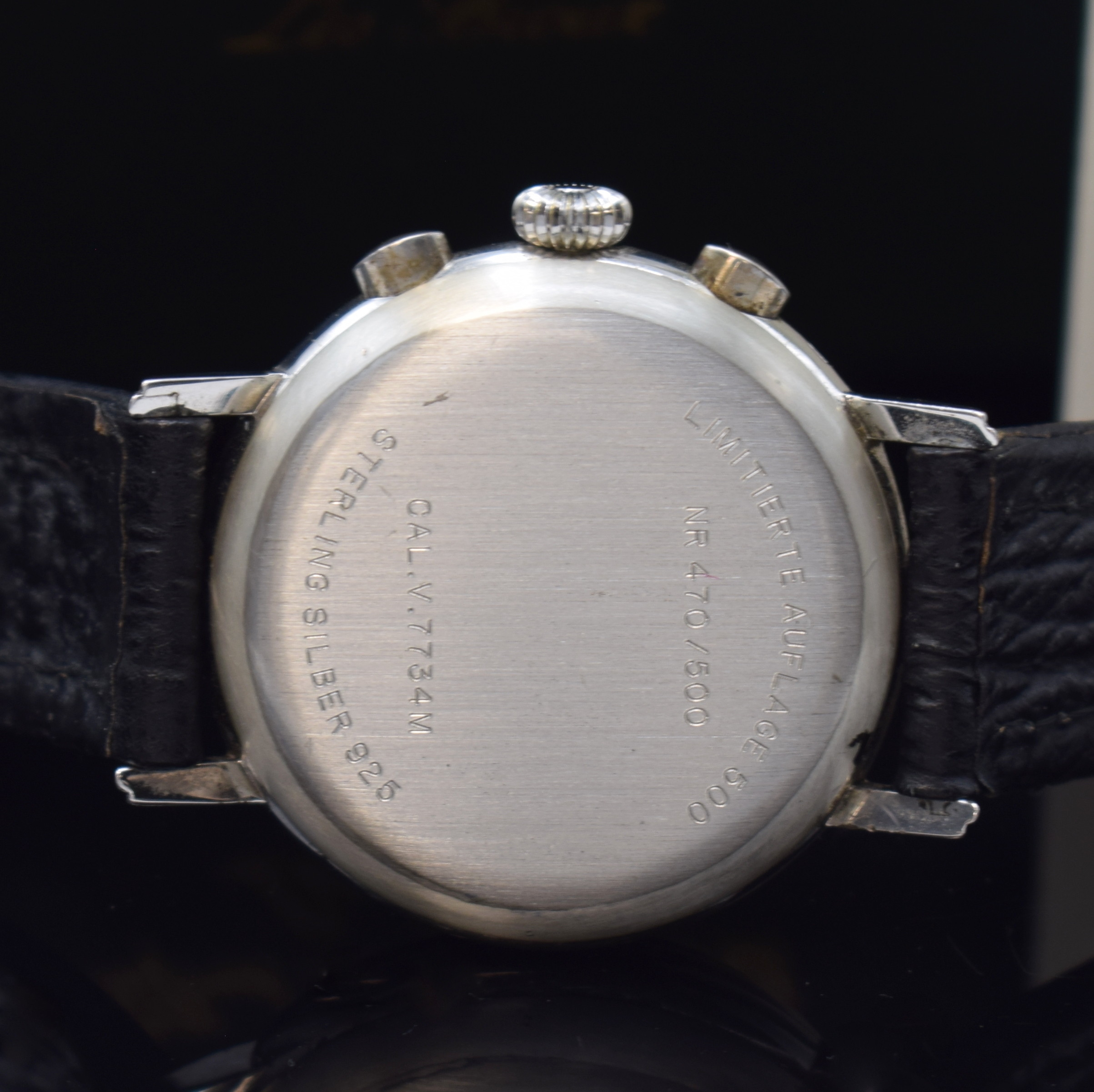 Detail d: ALFRED ROCHAT & FILS Les Bioux seltener, auf 500 Stück limitierter Armbandchronograph in Sterlingsilber, Schweiz/Deutschland um 1986, Handaufzug, ...