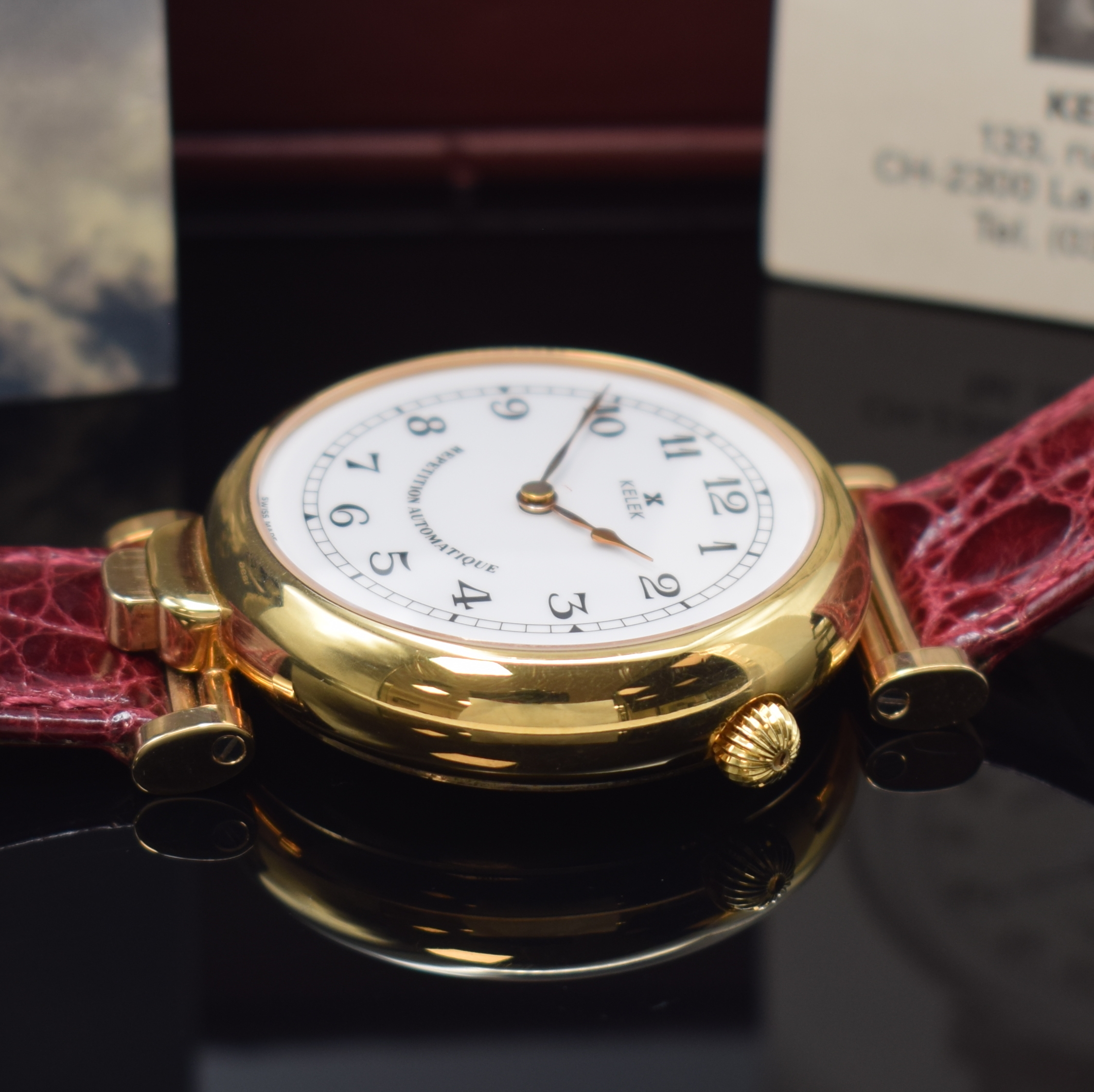 Detail b: KELEK Herrenarmbanduhr mit 5- Minutenrepetition Referenz DK 87-211 A, Schweiz 1990er Jahre, Automatik, verg., beids. vergl. Gehäuse, orig. ...