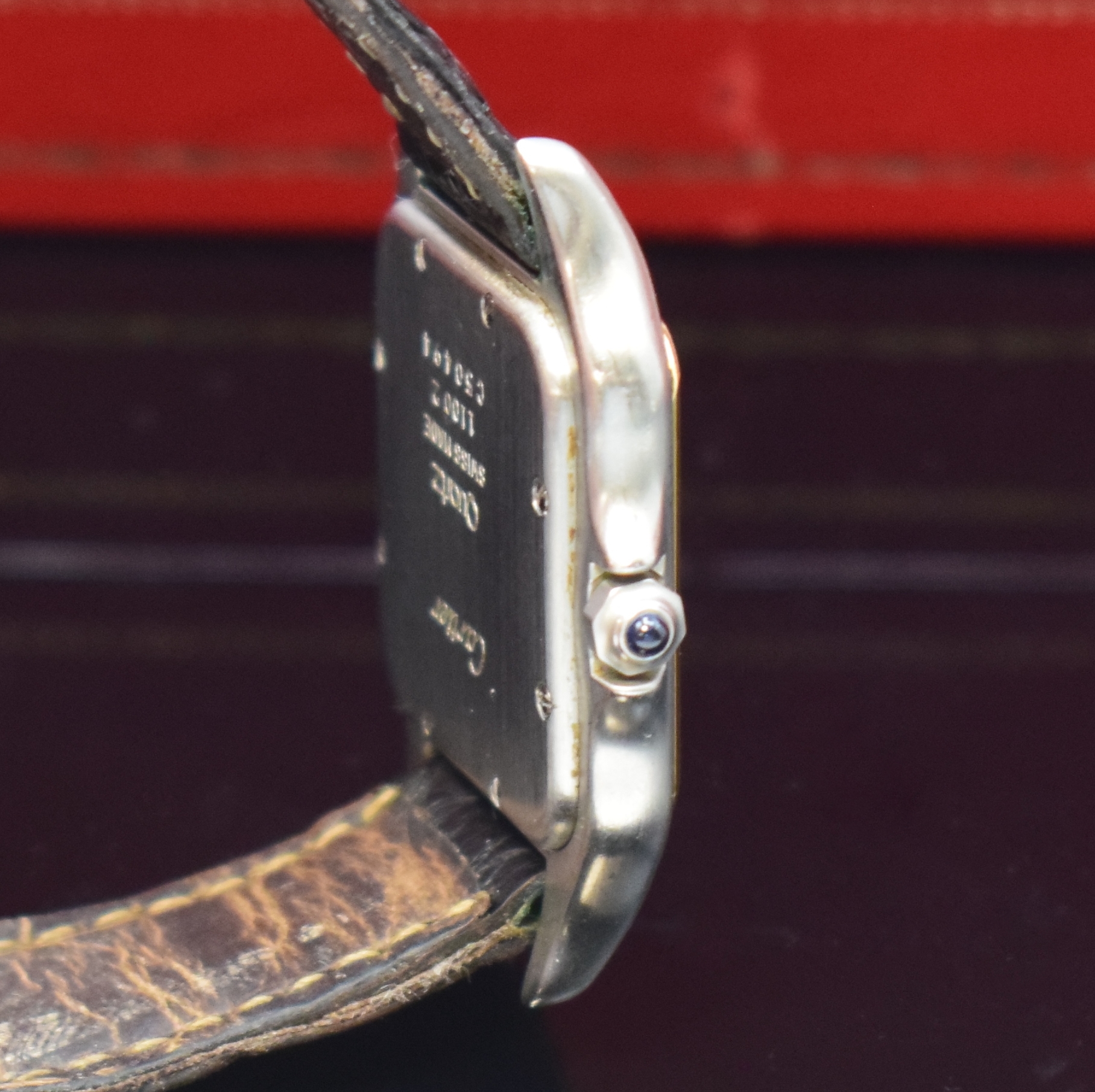 Detail c: CARTIER Panthere Damenarmbanduhr in Stahl/Gold Referenz 1100, quarz, Boden 8-fach verschr., Lederband (zu ers.) m. orig. Faltschl., Schmuckkrone, ...