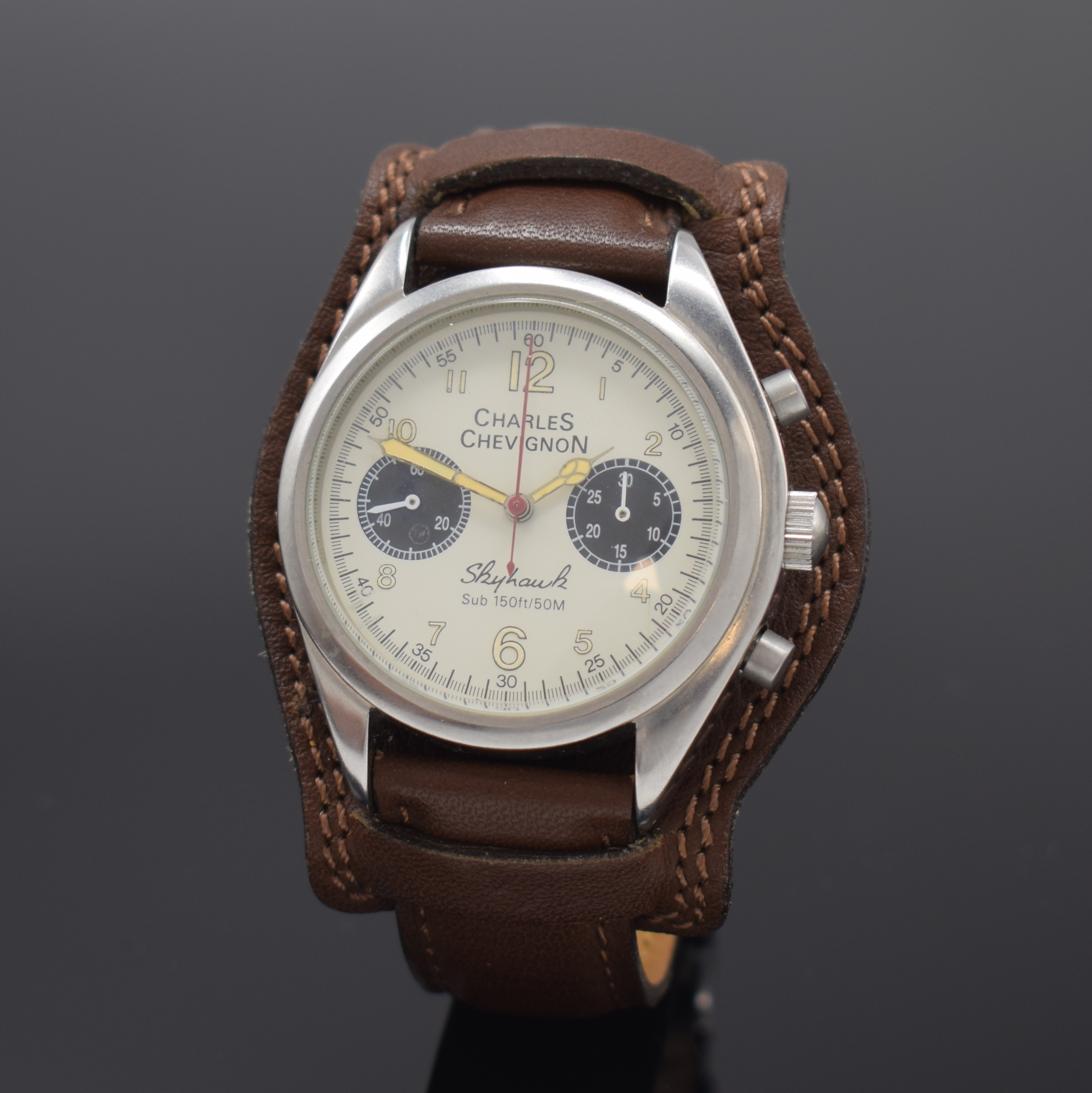 Detail b: CHARLES CHEVIGNON Hendrix Edition seltener, auf 666 Stück limitierter Armbandchronograph Skyhawk, Handaufzug, Schweiz um 1994, Edelstahlgeh. inkl. ...