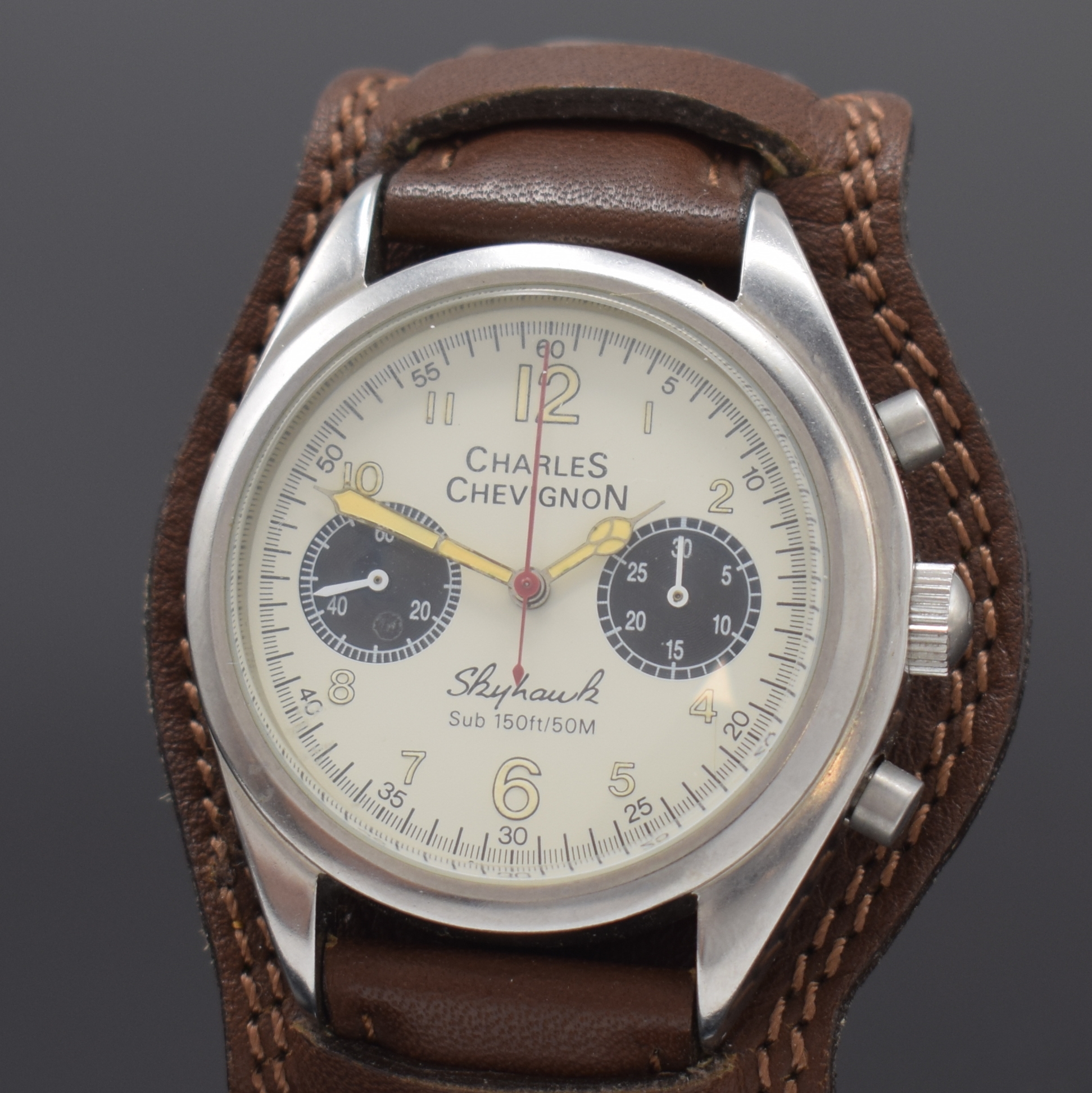 Detail c: CHARLES CHEVIGNON Hendrix Edition seltener, auf 666 Stück limitierter Armbandchronograph Skyhawk, Handaufzug, Schweiz um 1994, Edelstahlgeh. inkl. ...