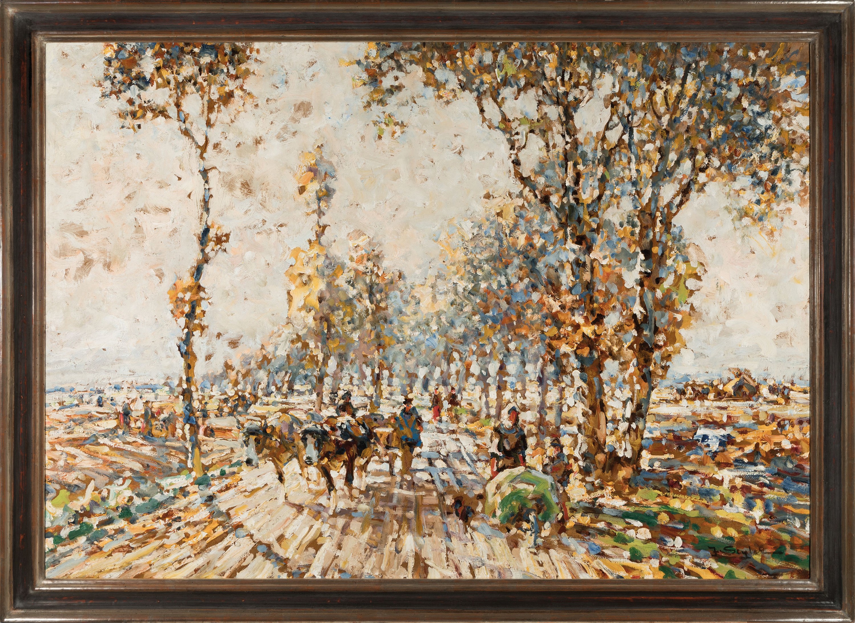 Detail k: Julius Seyler, 1873-1953 München, Auf der Landstrasse von Diessen, Öl/Malkarton, rechts unten sign., frisch gereinigt, ca. 70x100cm, R. ca. 78x108cm