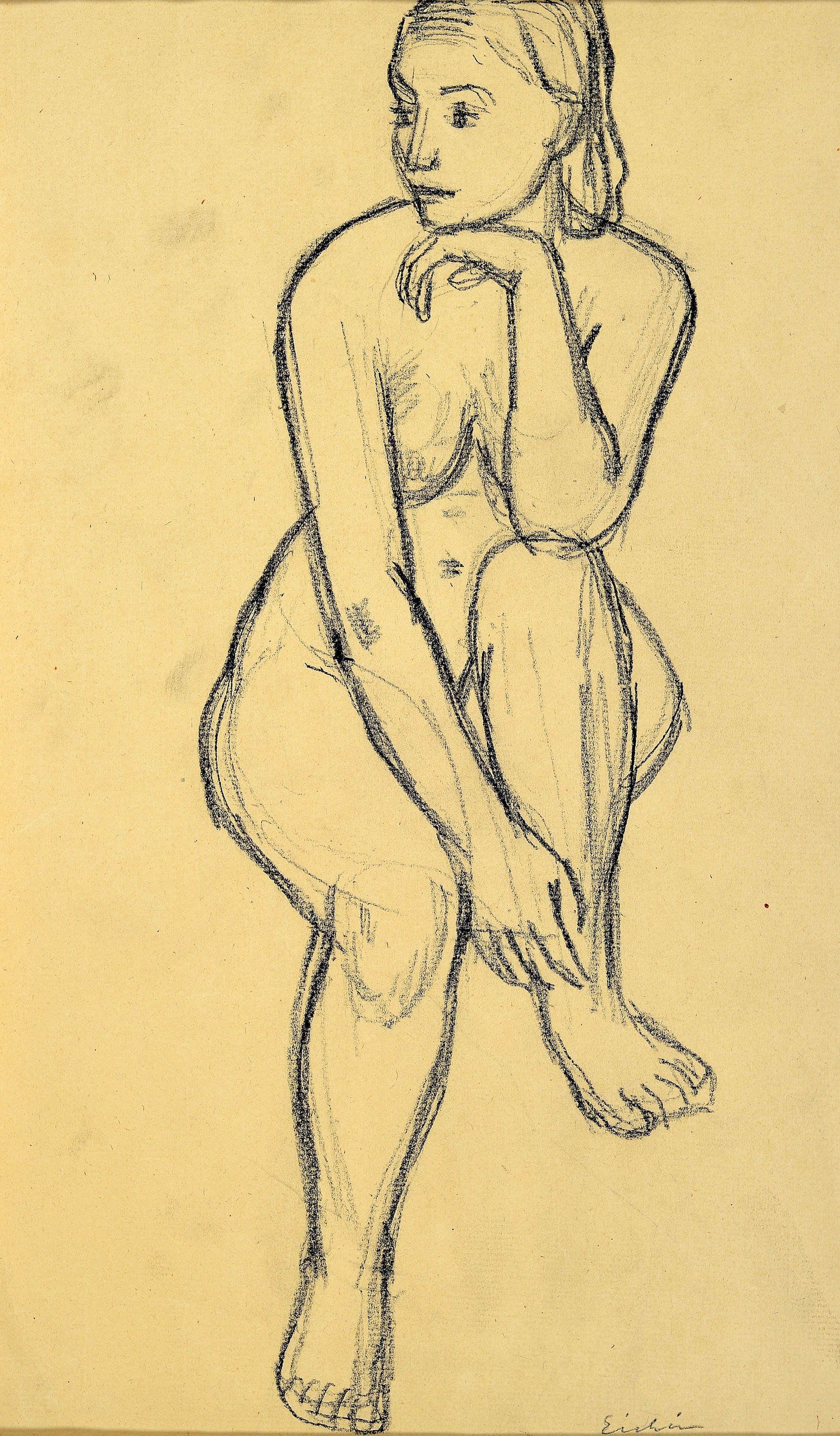 Detail a: Max Eichin, 1903 Lörrach-1990 Ettlingen, 3 Bleistiftskizzen, Frauenakte, 1x aquarelliert,je handsigniert, ungerahmt, ca. 35x48 cm