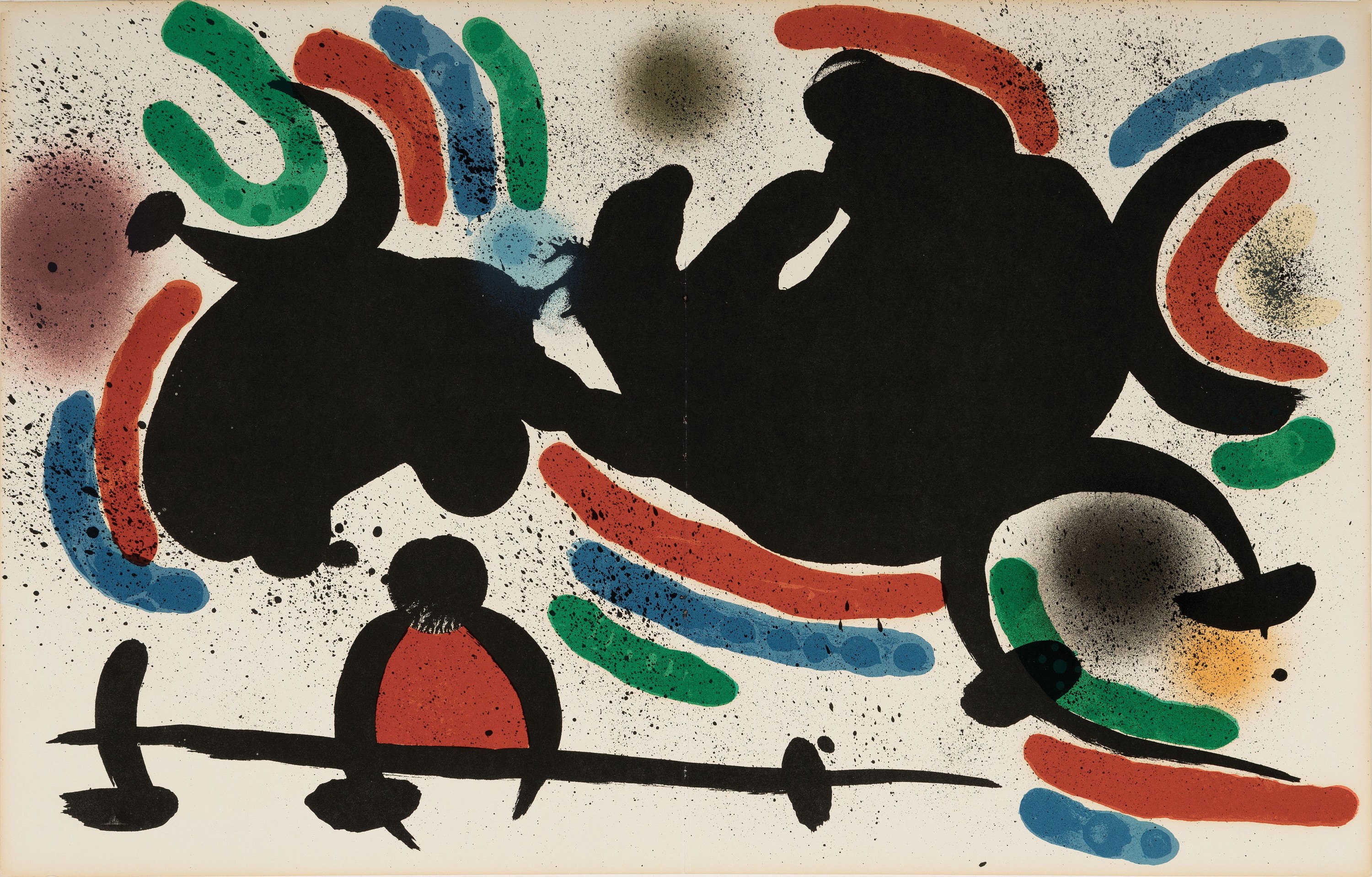 Detail a: Joan Miro, 1893-1983, 3 Original Lithographien, No. IV, X und ohne Titel, je unsigniert, j mit Falz, 1x Ränder l. lädiert,32x50/33x36 cm, ungerahmt