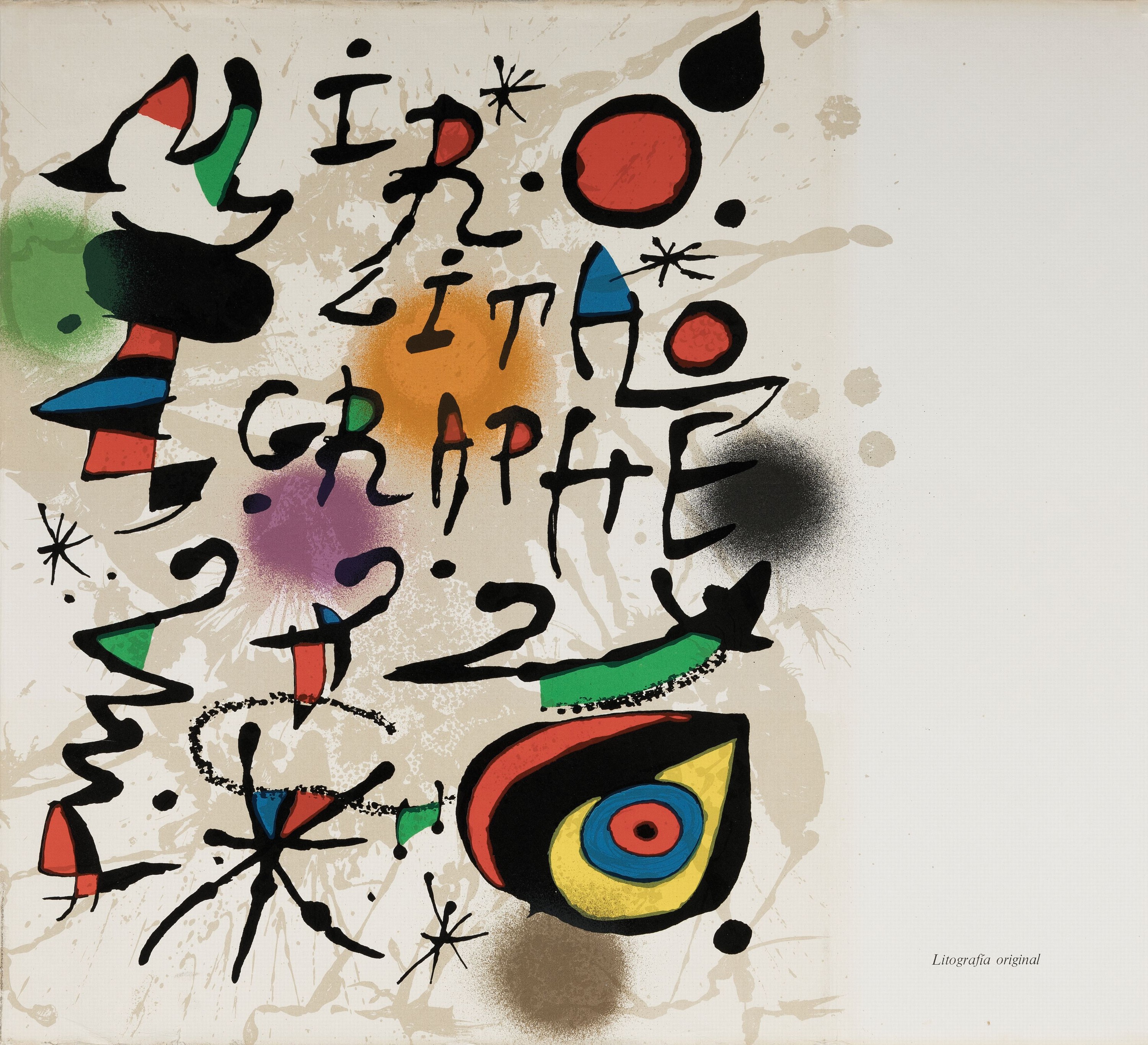 Detail m: Joan Miro, 1893-1983, 3 Original Lithographien, No. IV, X und ohne Titel, je unsigniert, j mit Falz, 1x Ränder l. lädiert,32x50/33x36 cm, ungerahmt