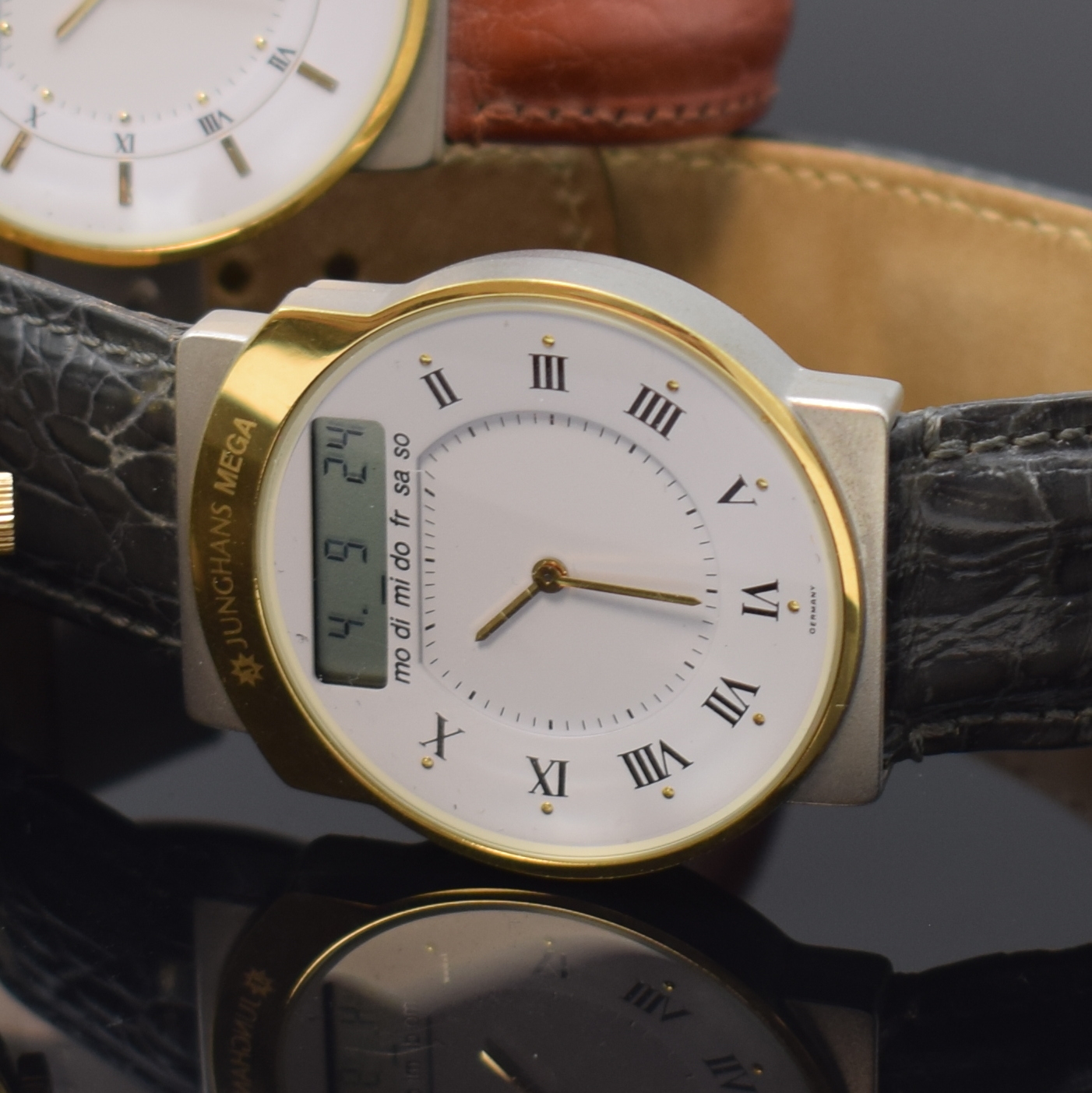 Detail a: Konvolut: 3 Junghans Armbanduhren, 1 x Handaufzug, 2 x Serie Mega, Deutschland 1970er/90er Jahre, 1 x vergoldet, Edelstahlboden aufgedr., 17 St., ...