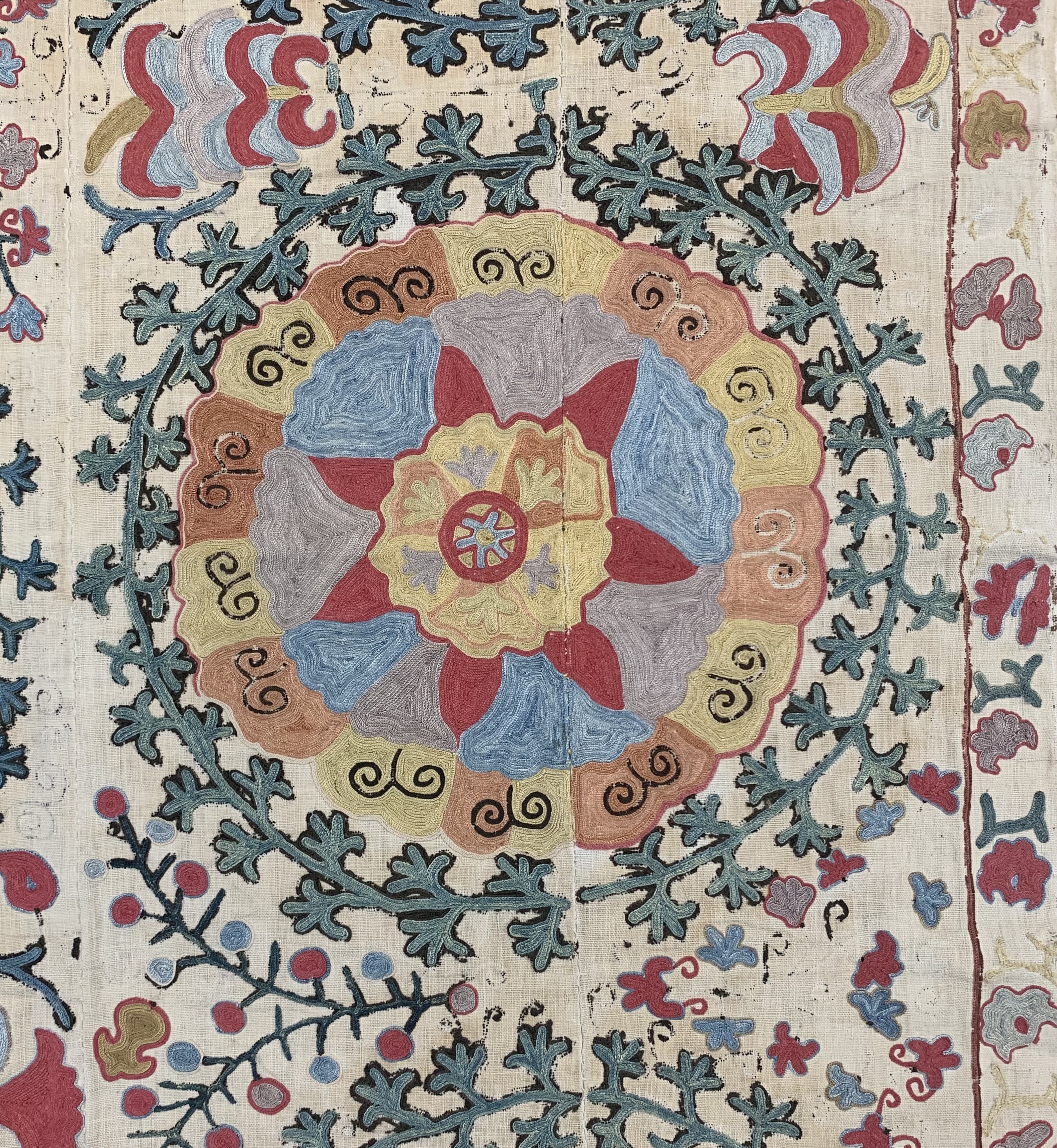 Detail c: Antike"Susani"Stickerei, Uzbekistan, 19.Jhd, Seidenstickerei auf Leinen, ca. 165 x 111 cm, EHZ: 3