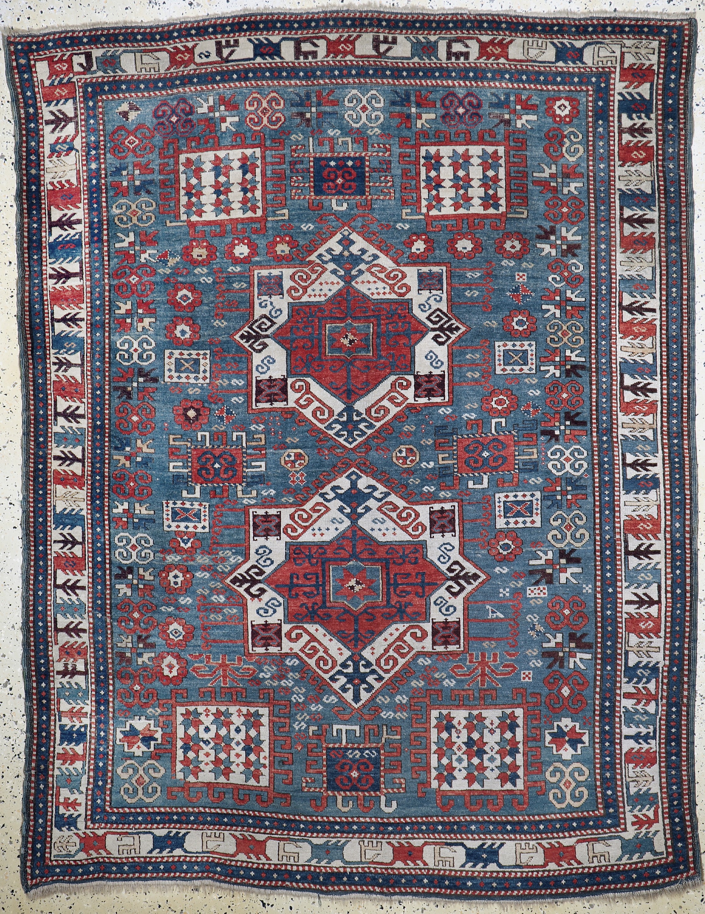 "Karachoph"Kazak antik, Kaukasus, Ende 19.Jhd, Wolle auf Wolle, ca. 225 x 170 cm, EHZ: 2(kleine alte Restaurierungen).
