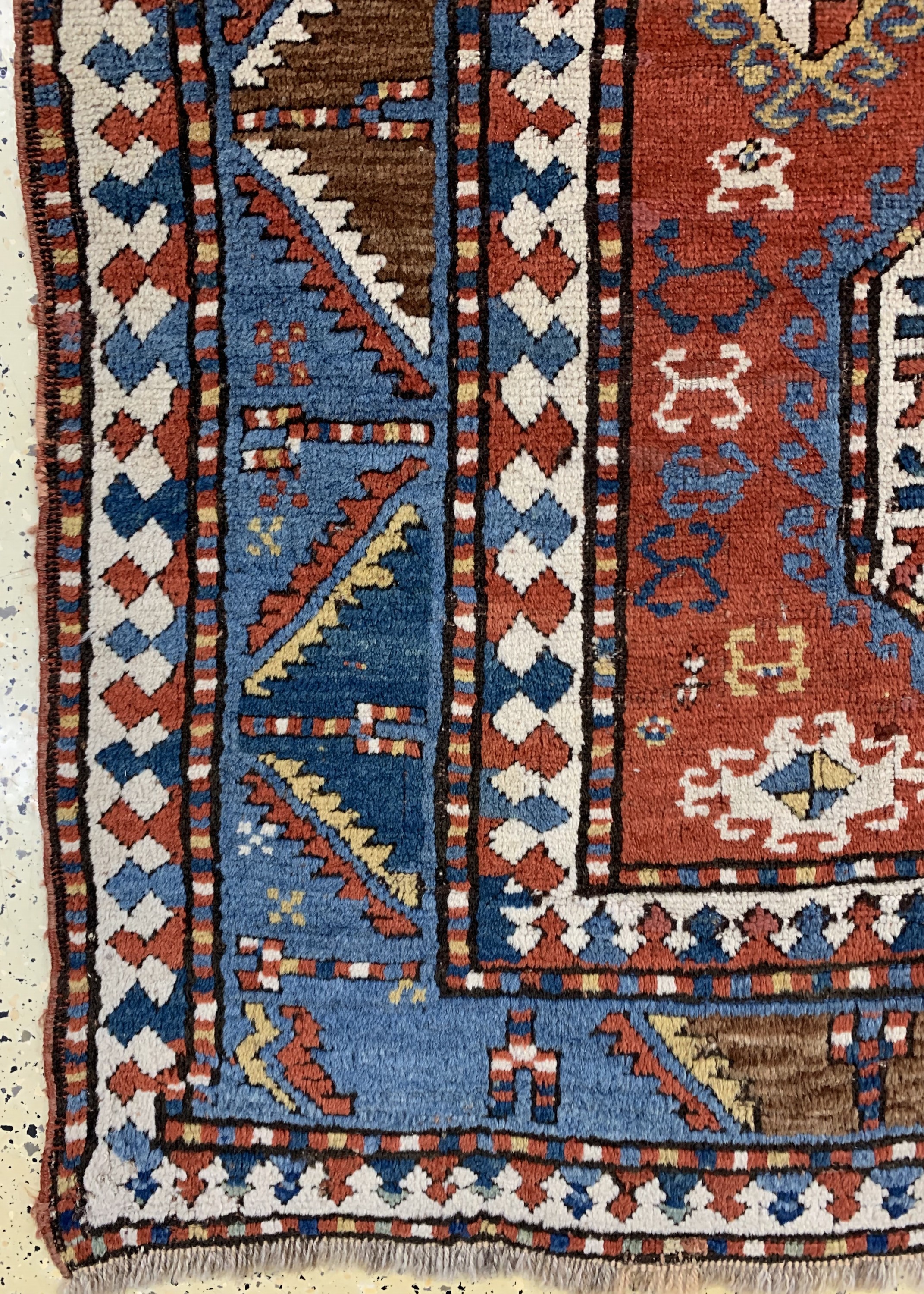 Detail b: "Lori-Pampak"Kazak antik, Kaukasus, Ende 19.Jhd, Wolle auf Wolle, ca. 220 x 170 cm, EHZ: 2(kleine alte Restaurierungen).