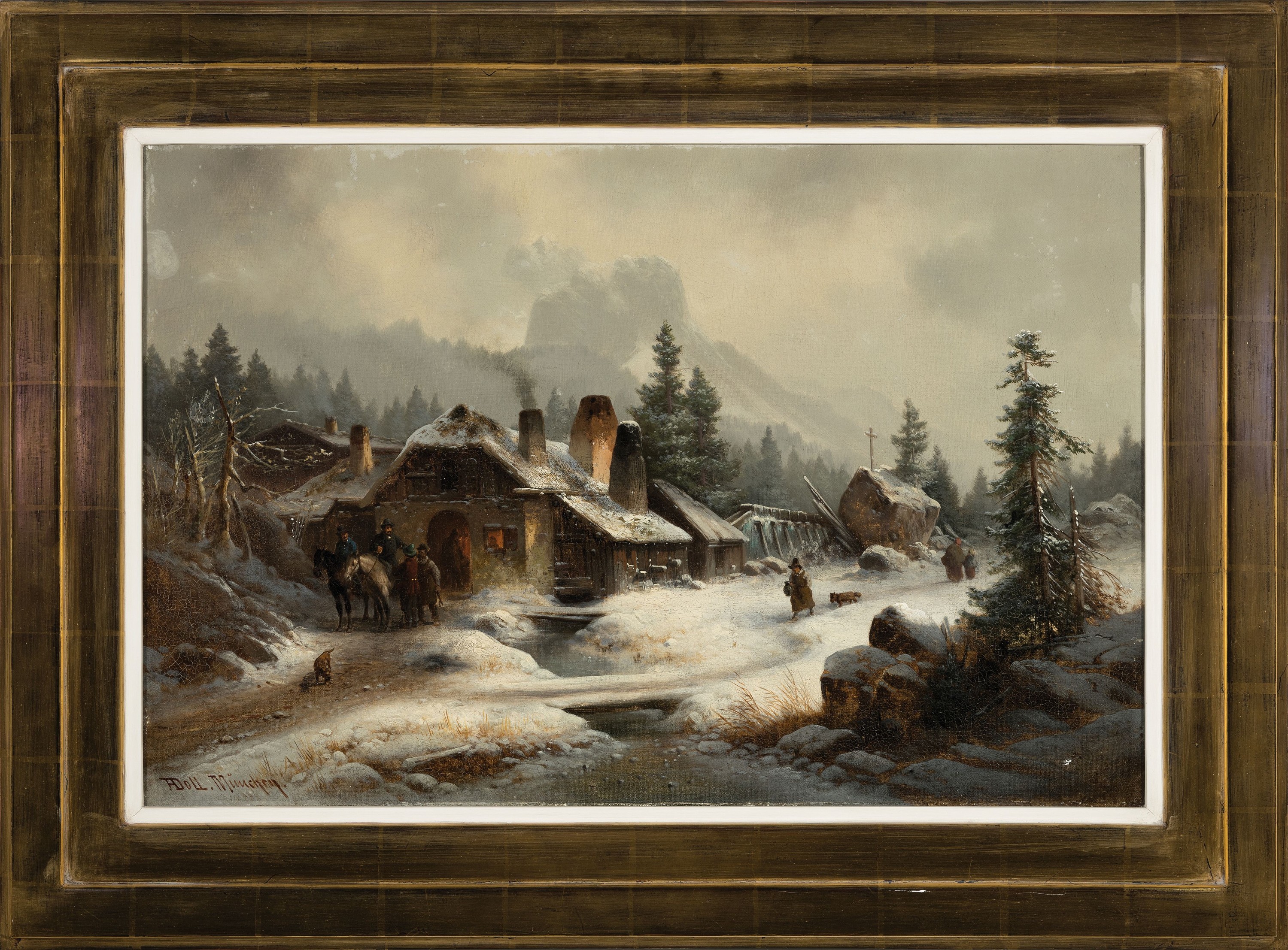 Detail k: Anton Doll, 1826-1887 München, Tiroler Winterlandschaft links unten signiert A.Doll München, Öl/Lwd, verso auf Keilrahmen unleserlich bezeichnet ...