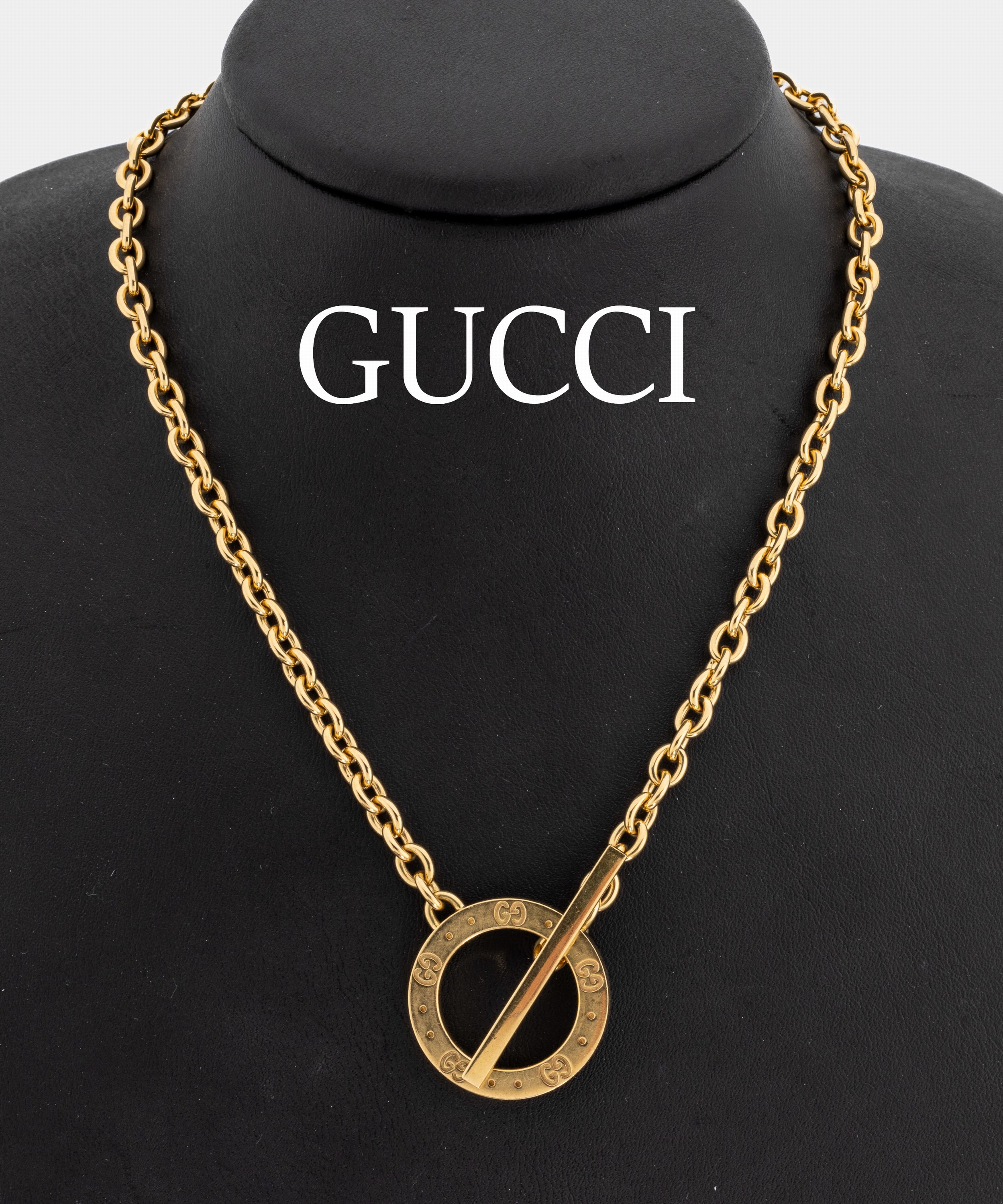 18 kt Gold GUCCI Collier, GG 750/000, Erbskette, Knebelschließe, Reif mit umlaufendem GG Emblem, L. ca. 38 cm, , sign., Made in Italy