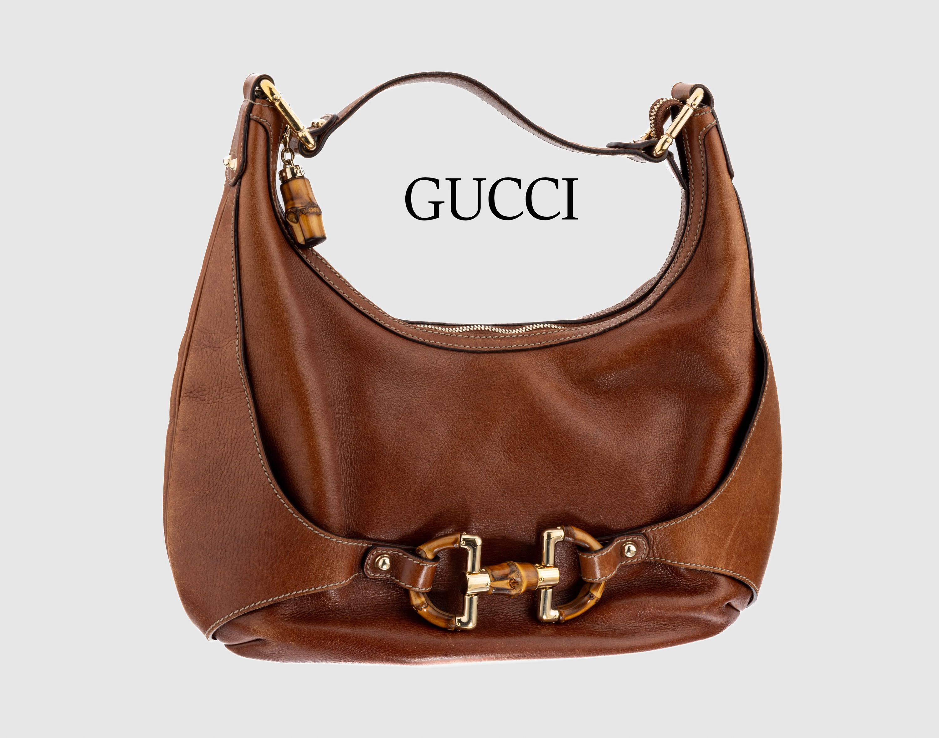 GUCCI Tasche Bamboo, cognacfarbenes Leder, grosses Innenfach mit beigefarbenem Stoff, 1 x Innentasche mit Reissverschlu?, helle Ziernaht,Beschläge ...
