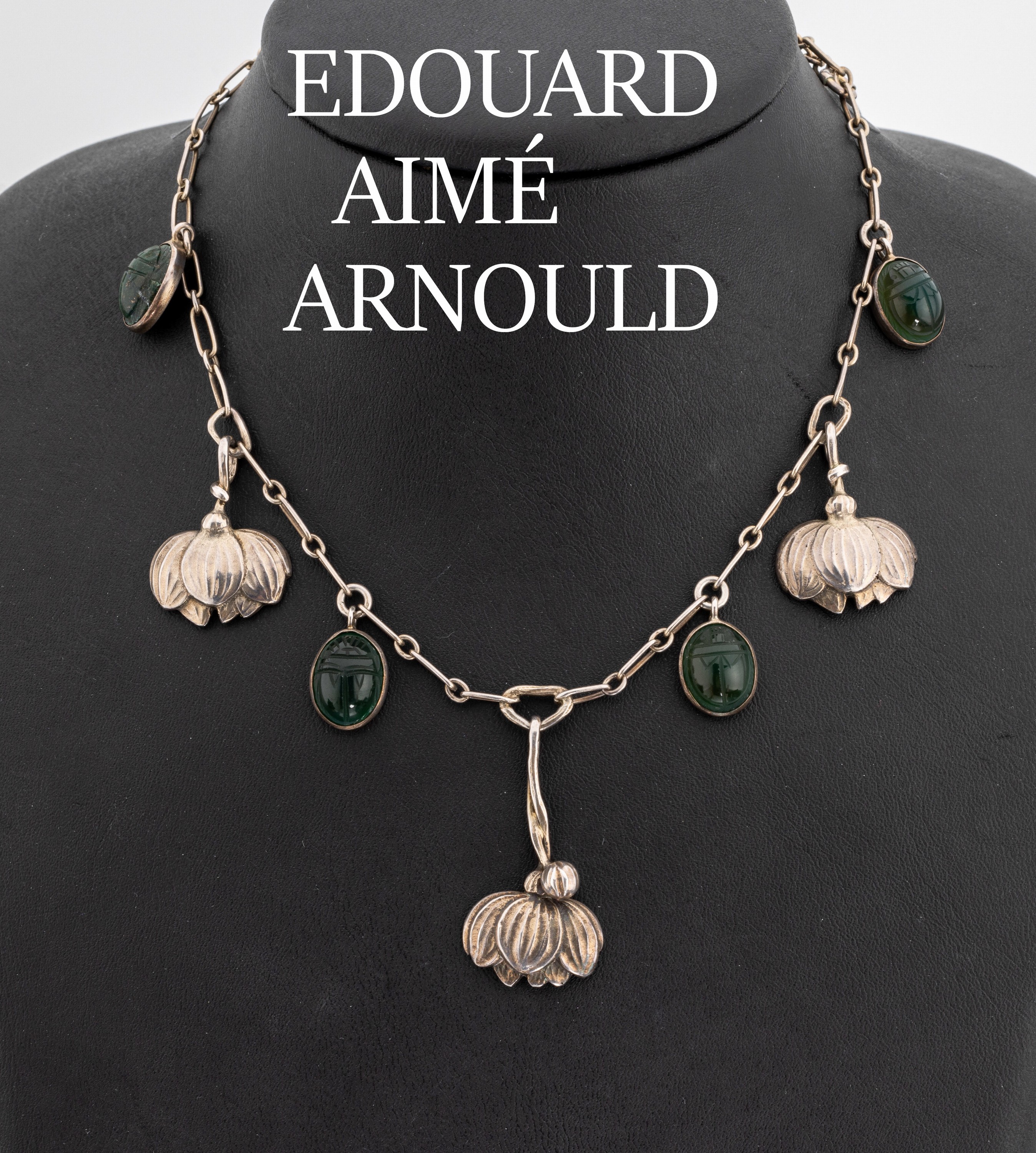 Seltenes Jugendstil Collier von Edouard-Aimé ARNOULD, Frankreich um 1900, reiner Jugendstil, Silber geprüft, rücks. sign. ARNOULD, 7 bewegliche ...