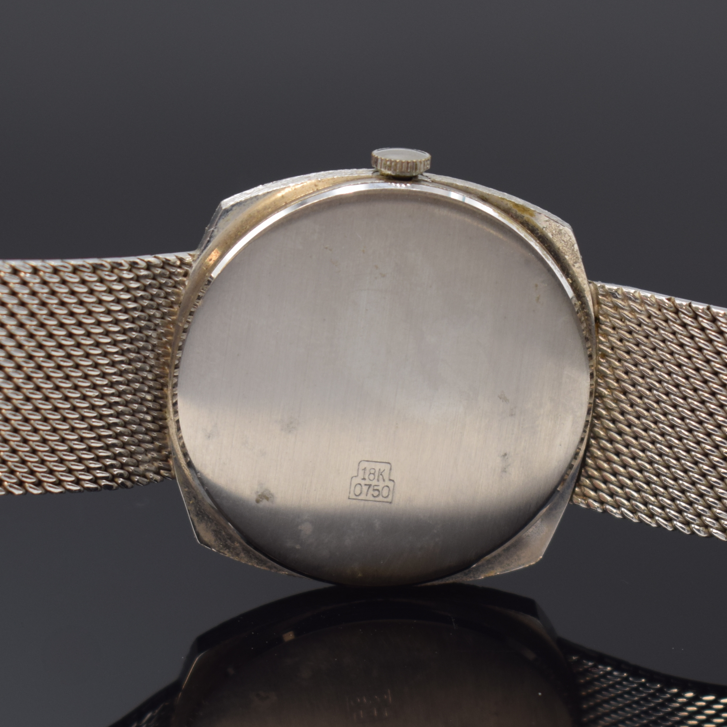 Detail d: ROXY Armbanduhr in WG 750/000, Schweiz um 1970, Handaufzug, Boden aufgedr., blaues strukt. Zifferbl. m. silb. Std.-Ind., silb. Zeiger, Kal. AS ...
