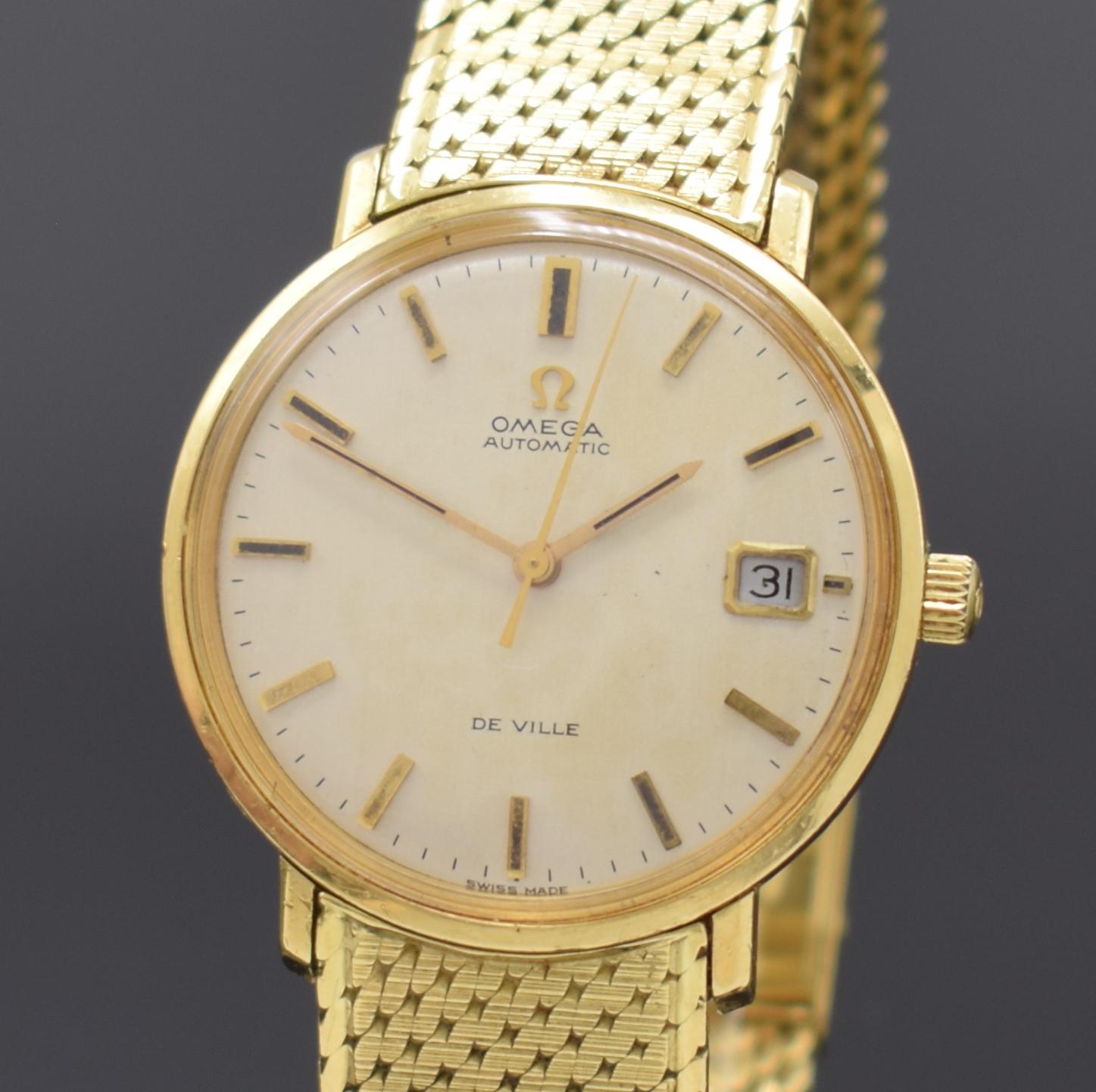 Detail a: OMEGA De Ville Referenz 166033 Armbanduhr in GG 750/000 an original Goldband, Schweiz um 1969, Automatik, Monocoque-Geh., orig. Glas u. Krone, silb. ...