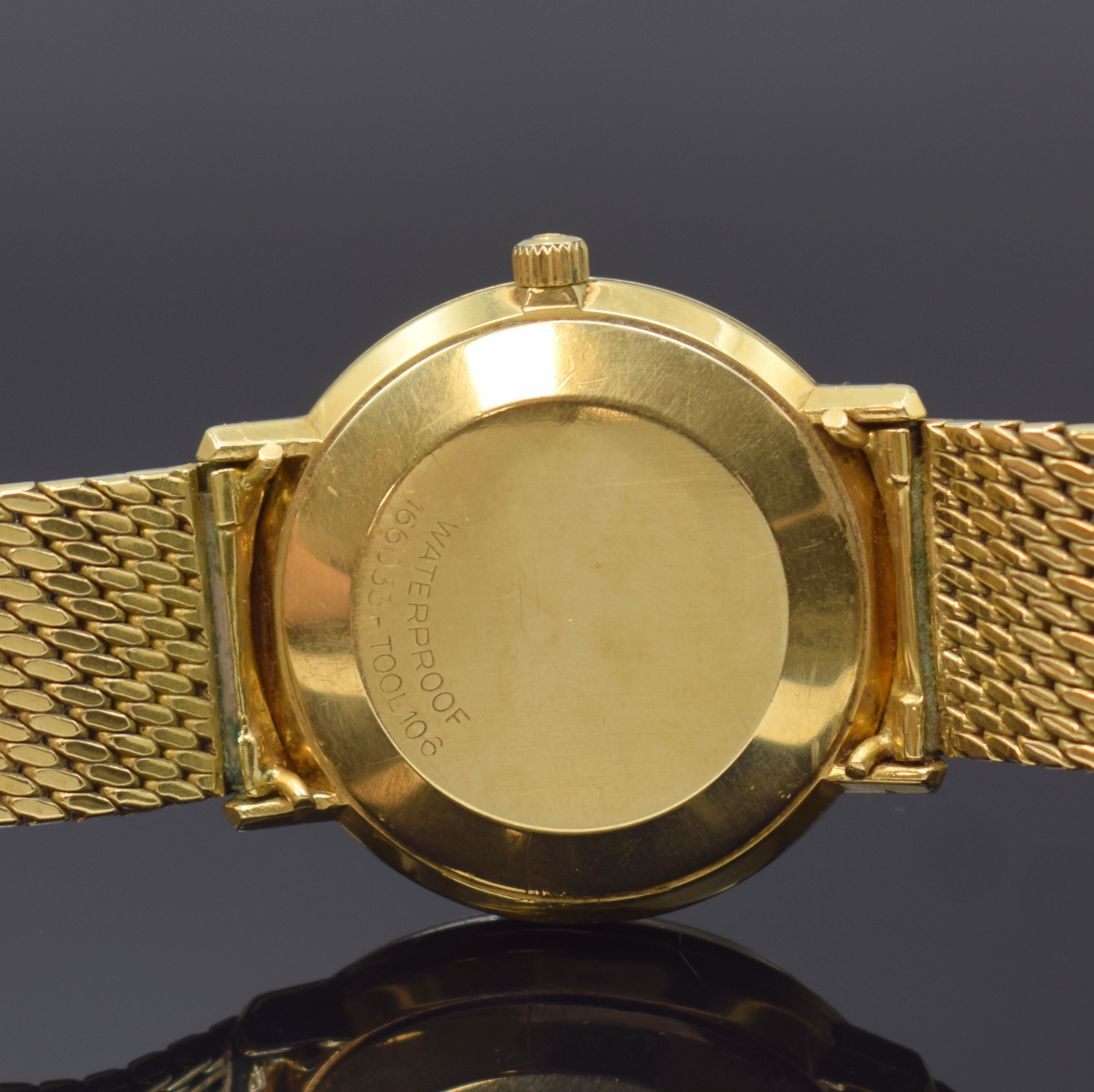 Detail e: OMEGA De Ville Referenz 166033 Armbanduhr in GG 750/000 an original Goldband, Schweiz um 1969, Automatik, Monocoque-Geh., orig. Glas u. Krone, silb. ...