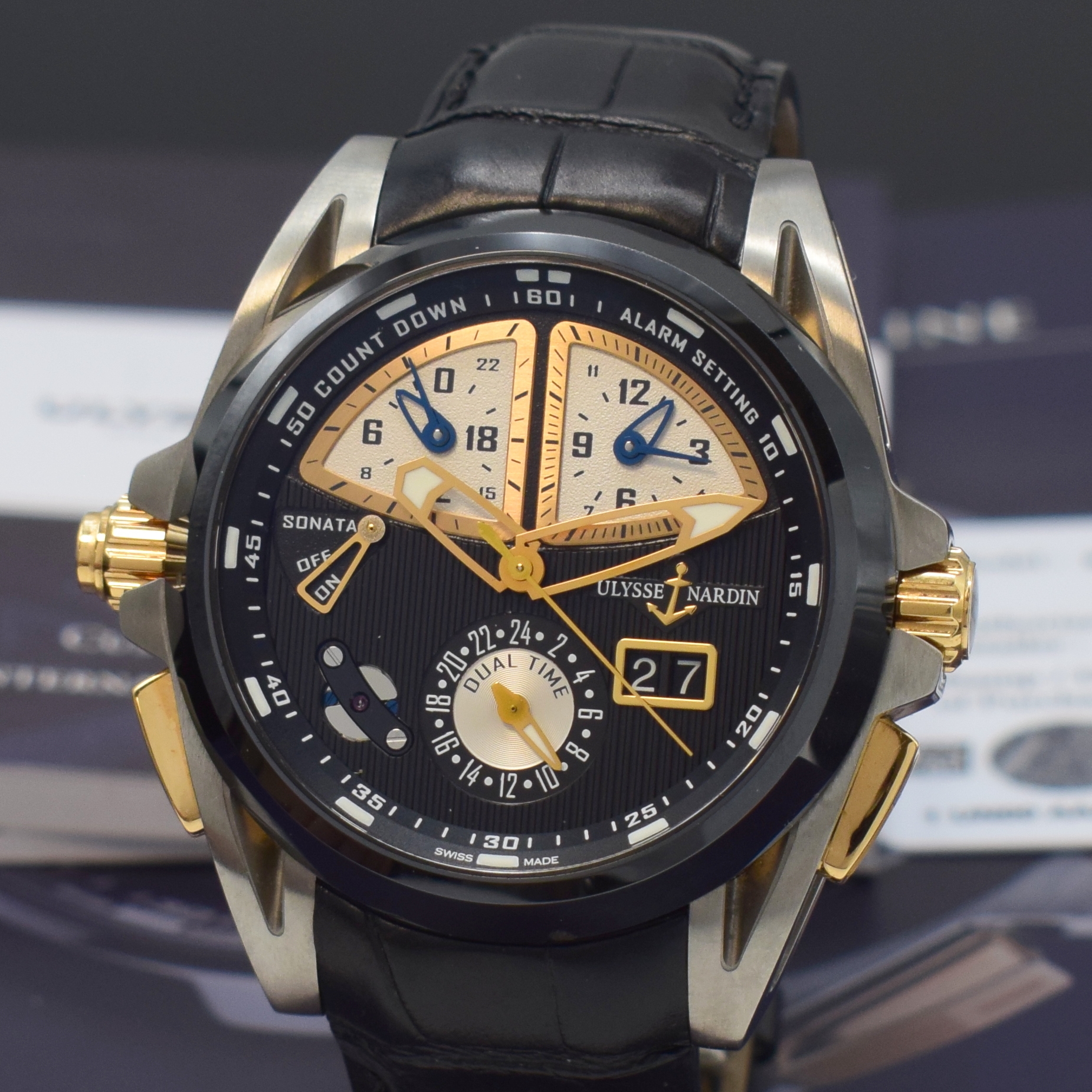 Detail a: ULYSSE NARDIN sehr feine & seltene Herrenarmbanduhr Sonata Streamline Referenz 675-00, Automatik, Titangeh. inkl. orig. Lederband m. dopp. Faltschl., ...