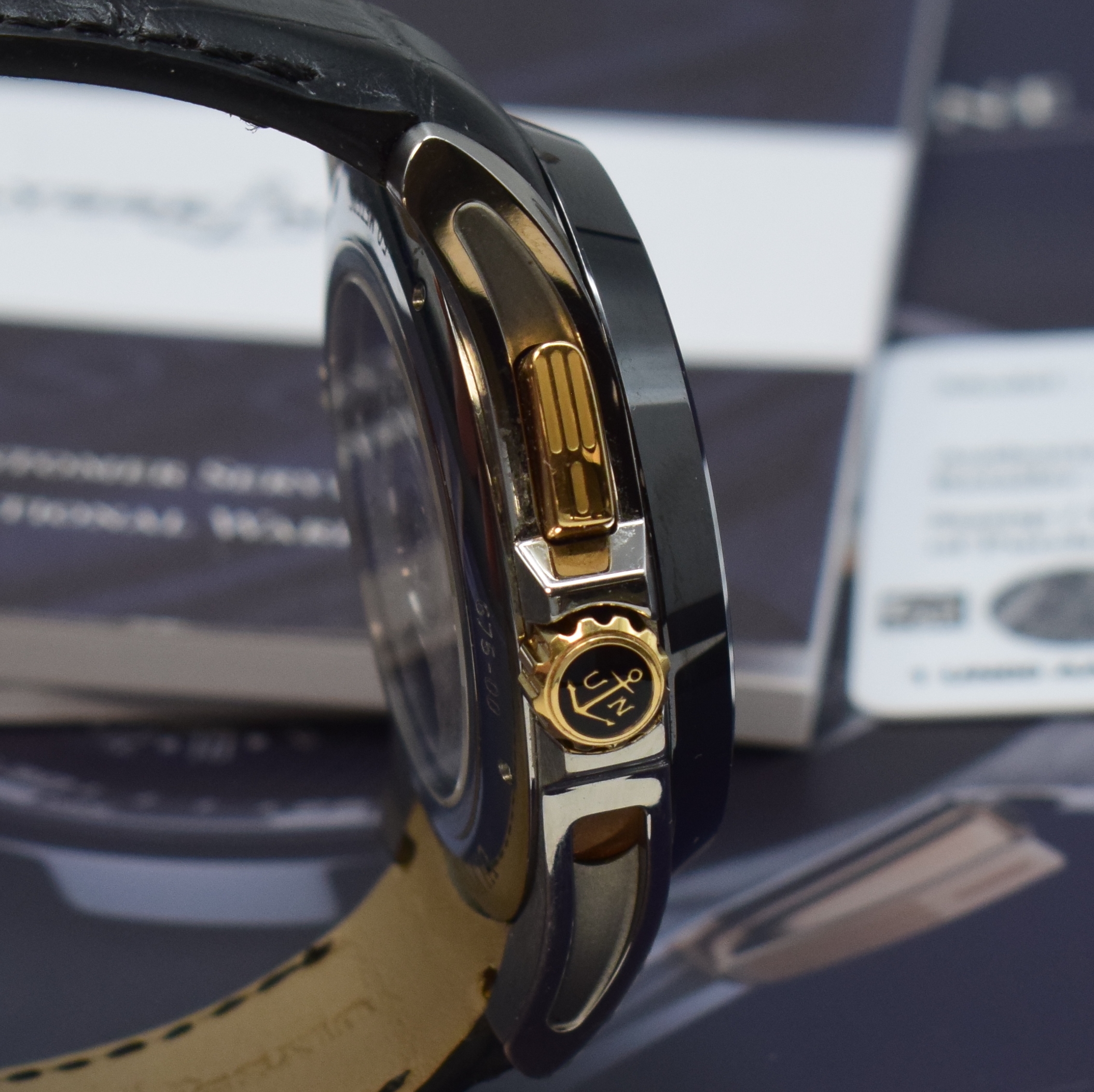Detail c: ULYSSE NARDIN sehr feine & seltene Herrenarmbanduhr Sonata Streamline Referenz 675-00, Automatik, Titangeh. inkl. orig. Lederband m. dopp. Faltschl., ...