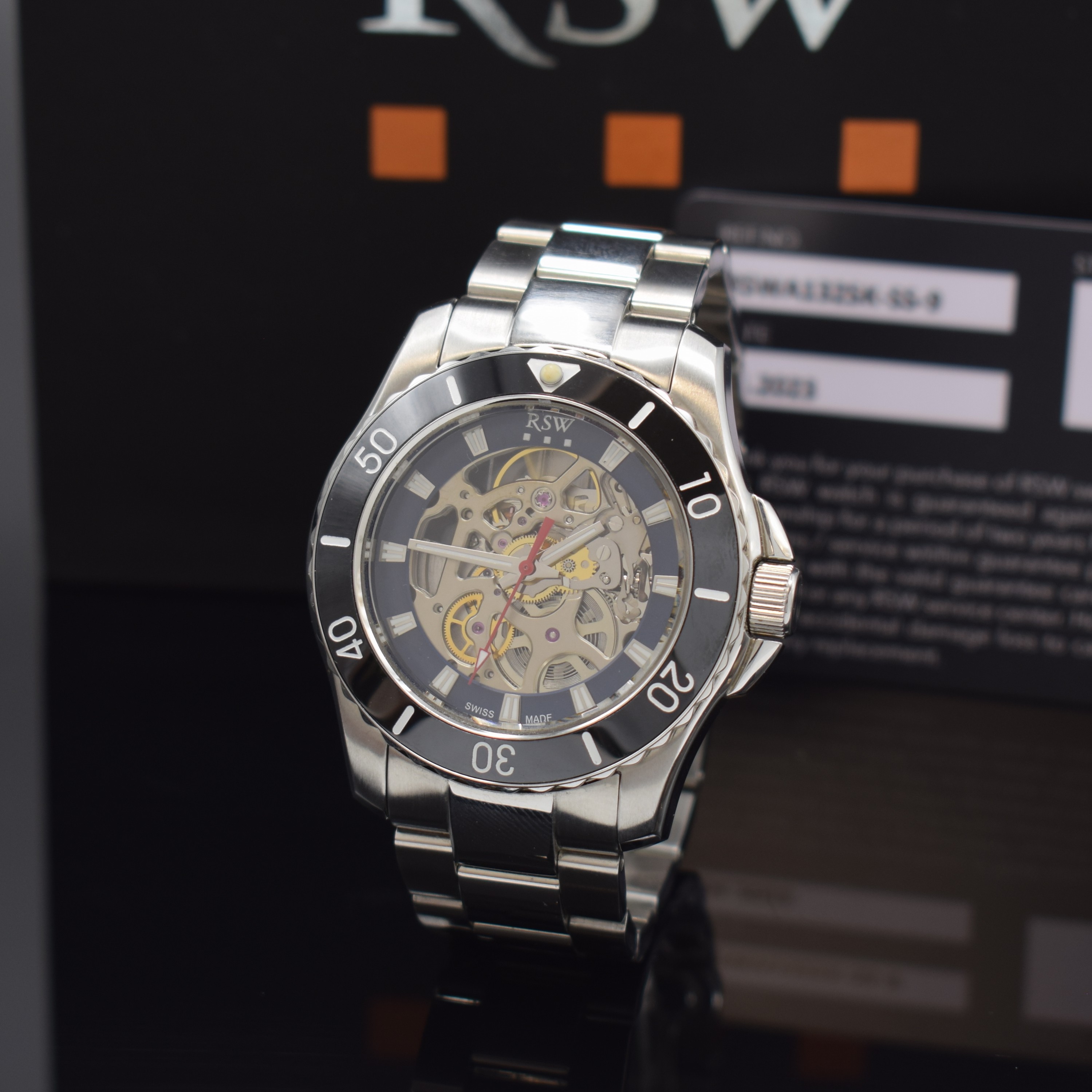 RSW auf 50 Stück limitierte Herrenarmbanduhr in Stahl Referenz RSWA132, Schweiz verk. lt. beil. Garantie 04/2023, Automatik, beids. vergl. Geh. ...