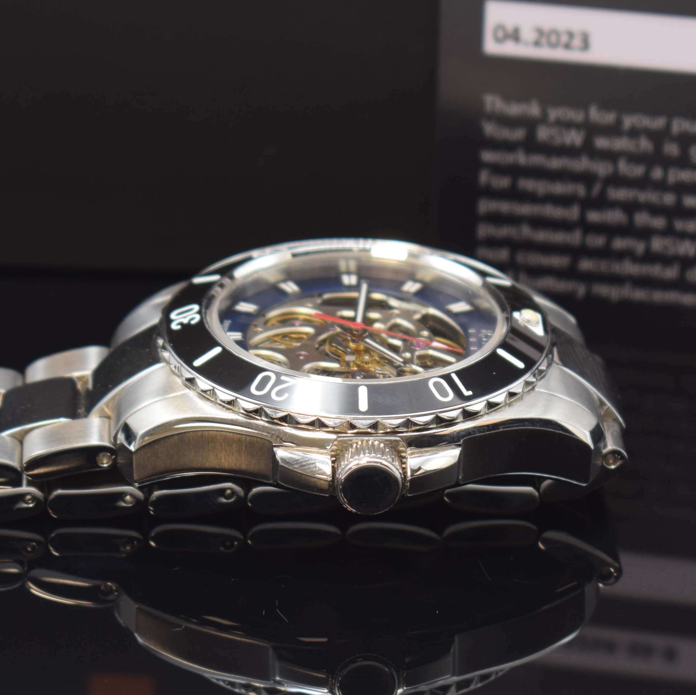 Detail b: RSW auf 50 Stück limitierte Herrenarmbanduhr in Stahl Referenz RSWA132, Schweiz verk. lt. beil. Garantie 04/2023, Automatik, beids. vergl. Geh. ...