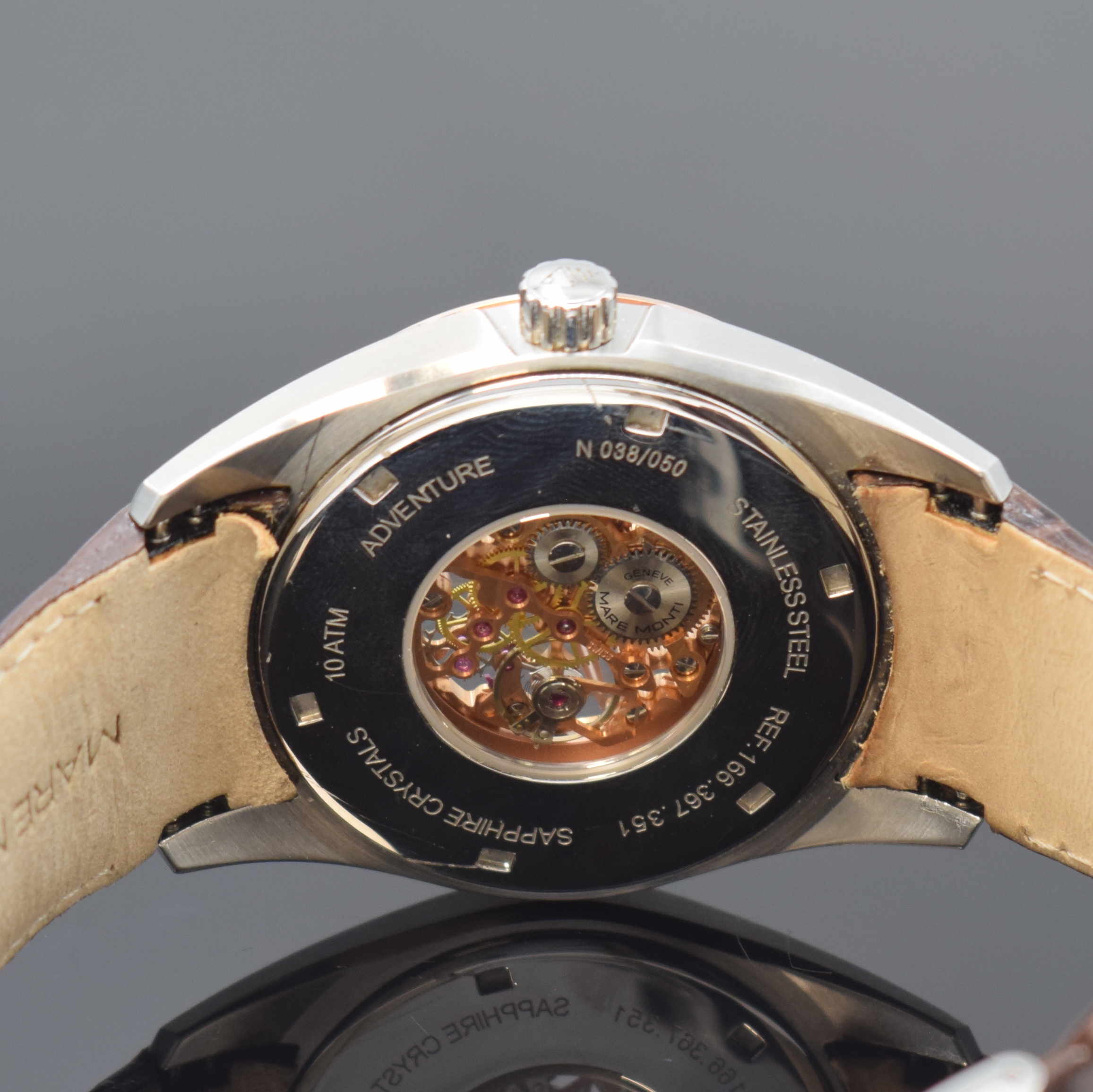 Detail d: MAREMONTI Adventure auf 50 Stück limitierte und skelettierte Herrenarmbanduhr in Stahl Referenz 166.367.351, Schweiz um 2020, Handaufzug, beids. ...