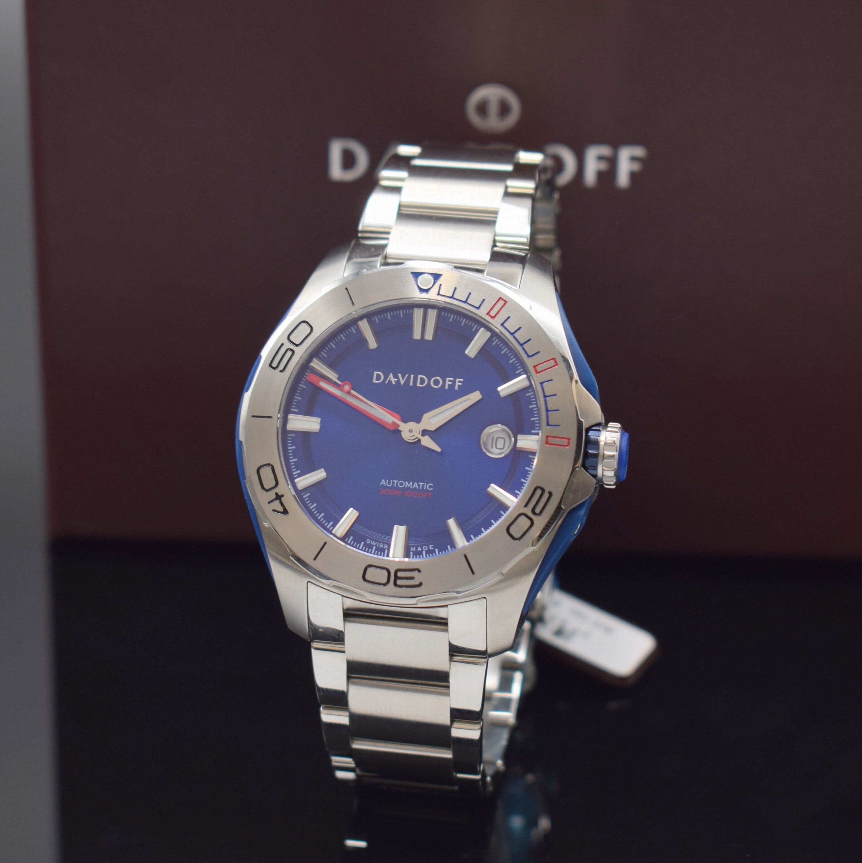 DAVIDOFF Velocity Diver Herrenarmbanduhr in Stahl Referenz 22443, Schweiz um 2023, Automatik, orig. Gliederband inkl. Faltschl., Boden u. Krone ...