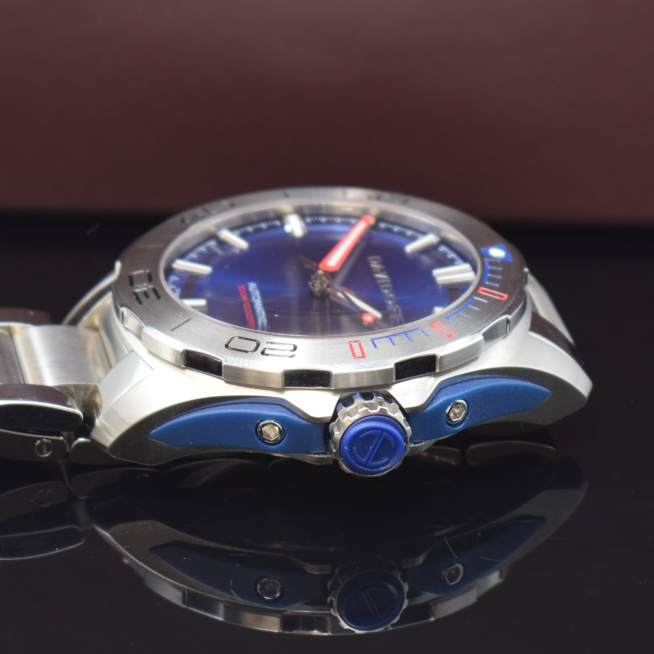 Detail c: DAVIDOFF Velocity Diver Herrenarmbanduhr in Stahl Referenz 22443, Schweiz um 2023, Automatik, orig. Gliederband inkl. Faltschl., Boden u. Krone ...