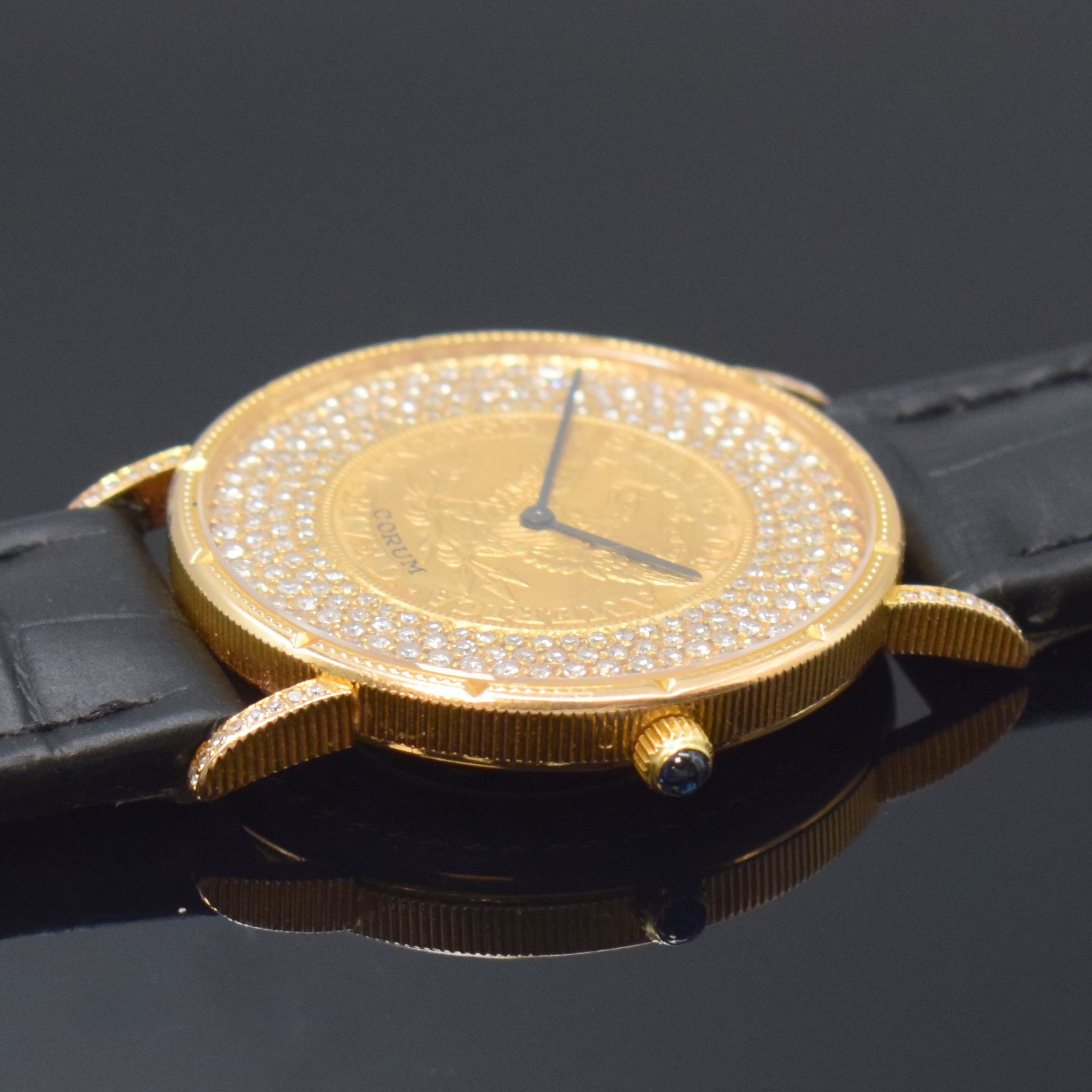 Detail b: CORUM 5 Dollars 1891 Armbanduhr in Form einer 5 Dollar-US-Goldmünze, Handaufzug, Schweiz 1990er Jahre, massiv GG 750/000, Münzrand, Boden aufgedr., ...