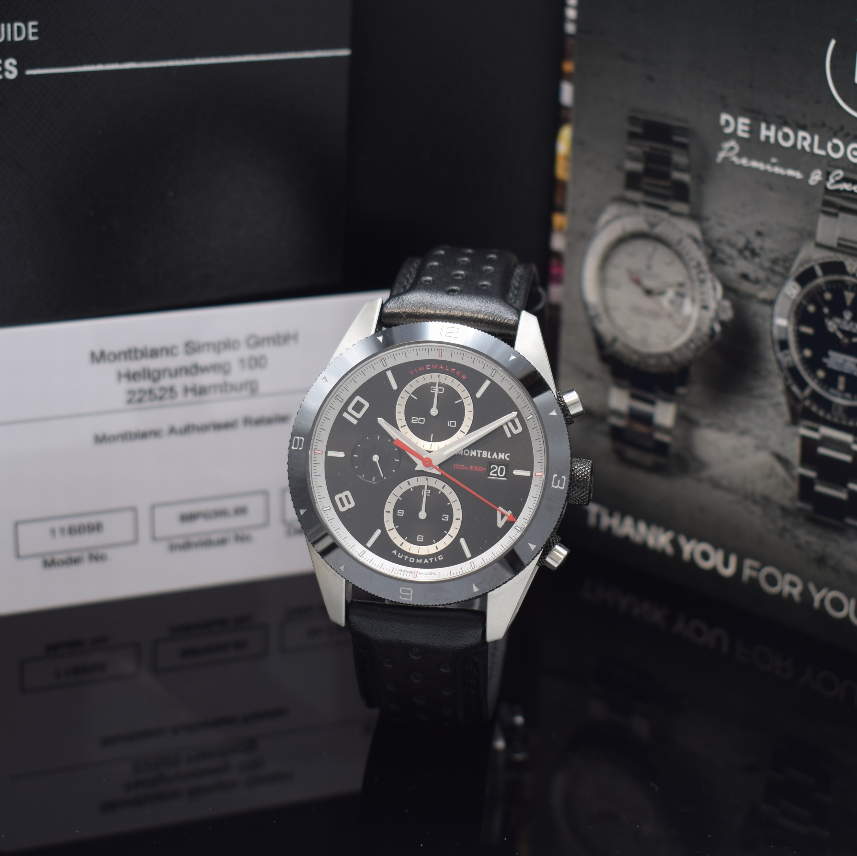 MONTBLANC Timewalker Armbandchronograph in Stahl Referenz 116098, Schweiz verk. lt. beil. Pap. 04/2022, Automatik, beids. vergl. Geh., Boden ...