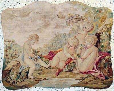 Image Antique tapestry "Putti", France, early 19th century, wool with silk, approx. ...